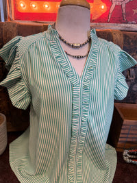 UM Green Stripe Ruffle Sleeveless