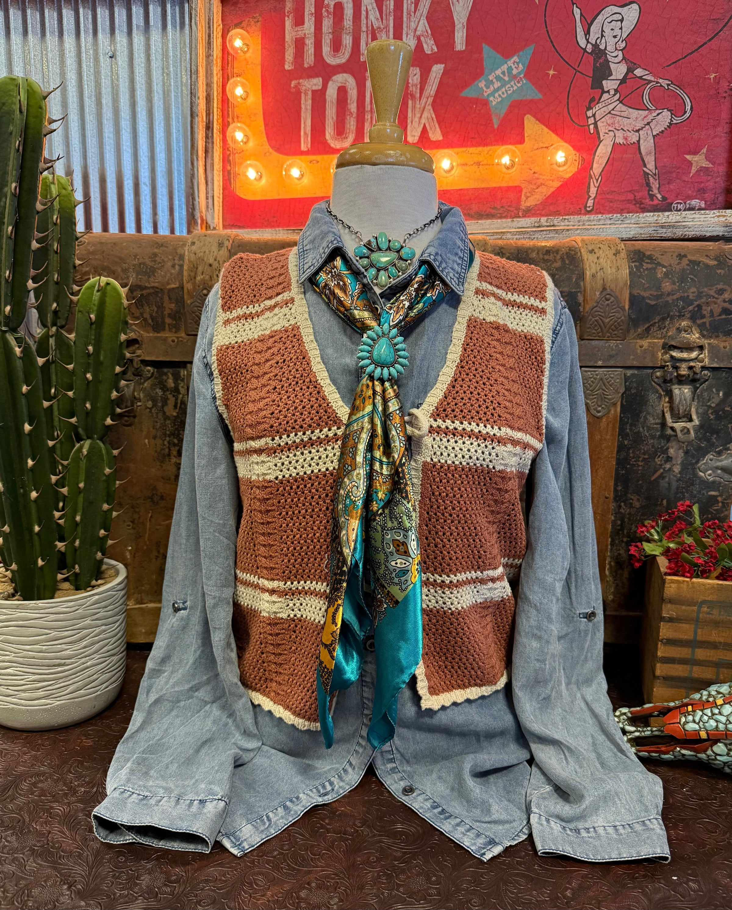 VJ Rust Crochet Vest