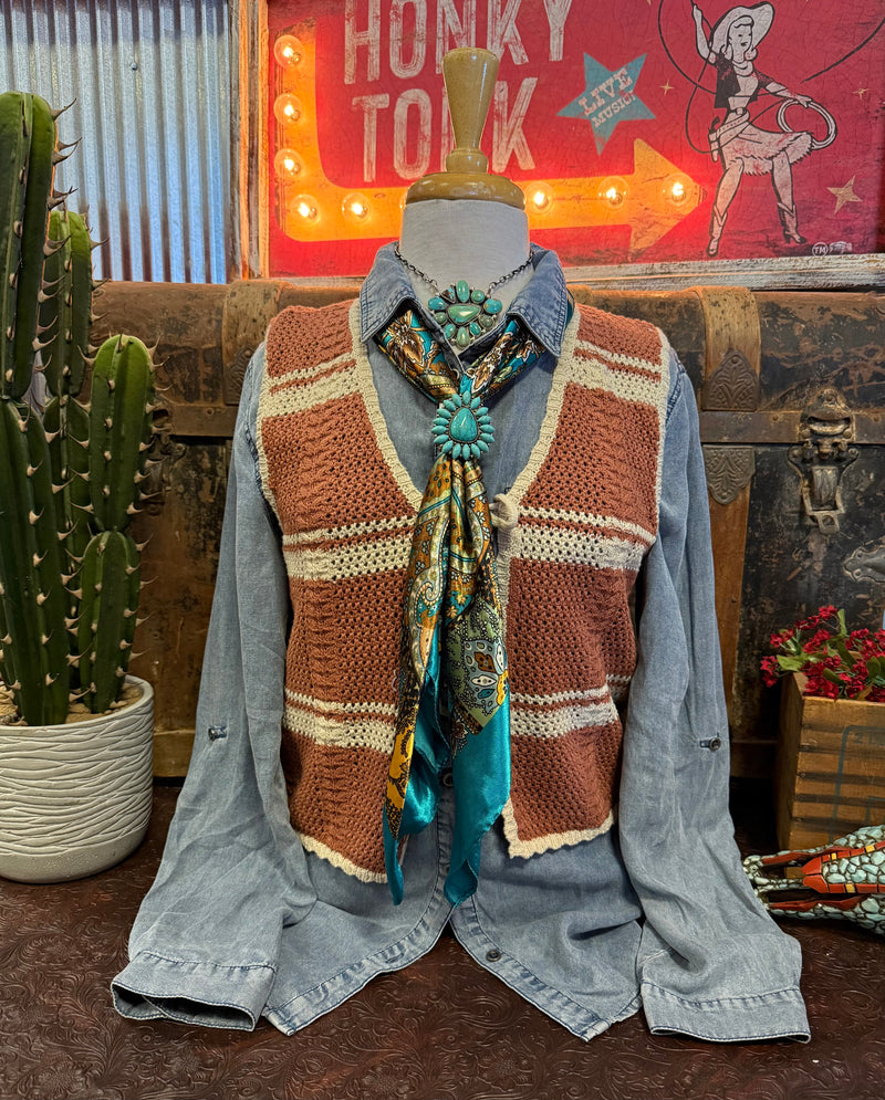VJ Rust Crochet Vest