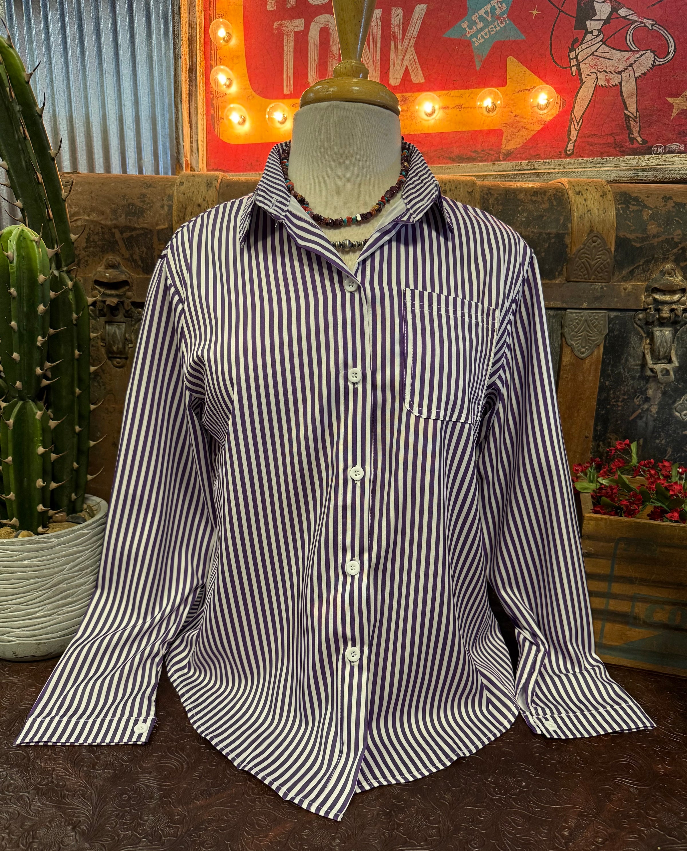AM Purple Striped Button Up