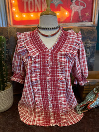 ES Red Plaid Top