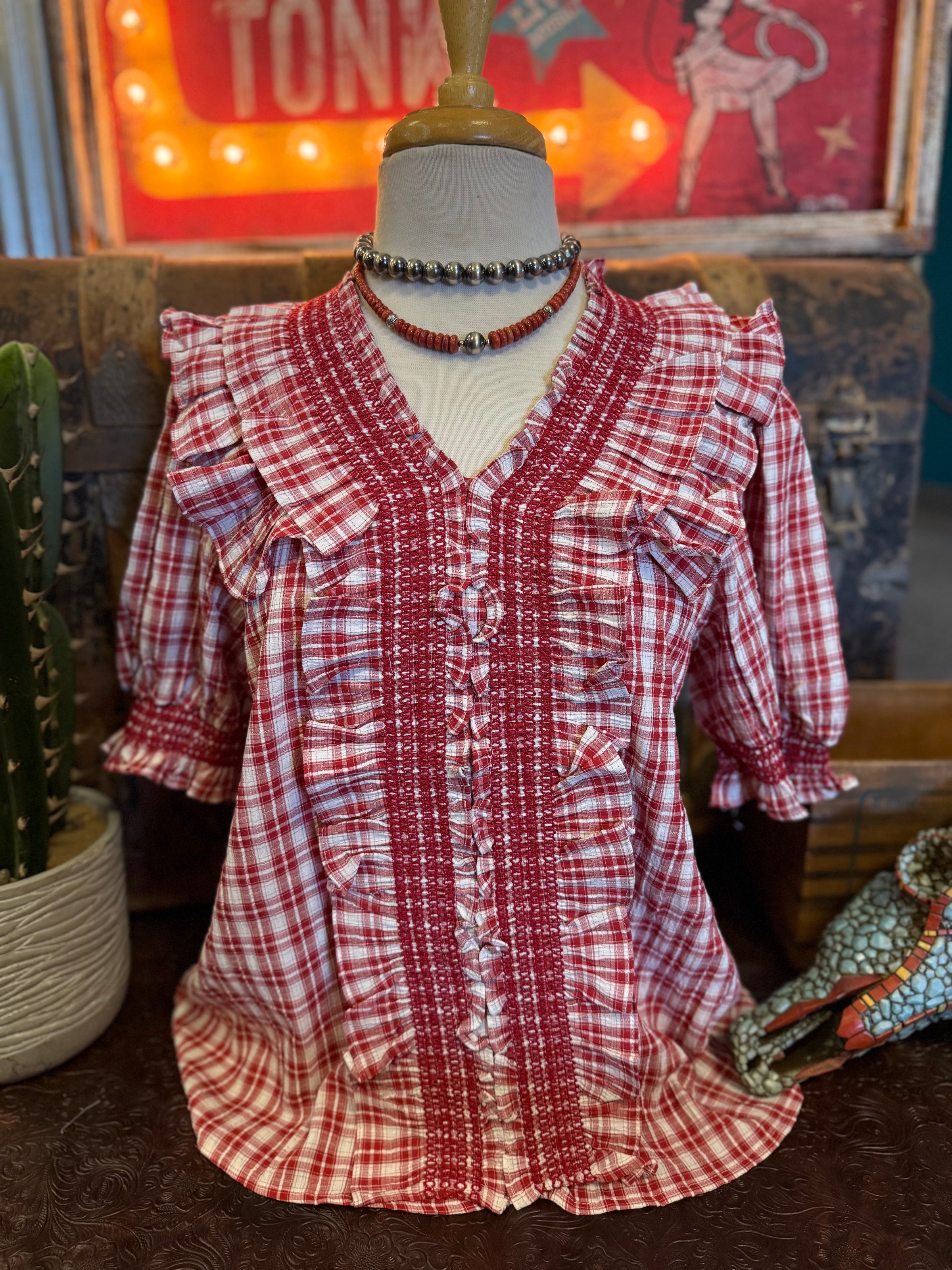 ES Red Plaid Top