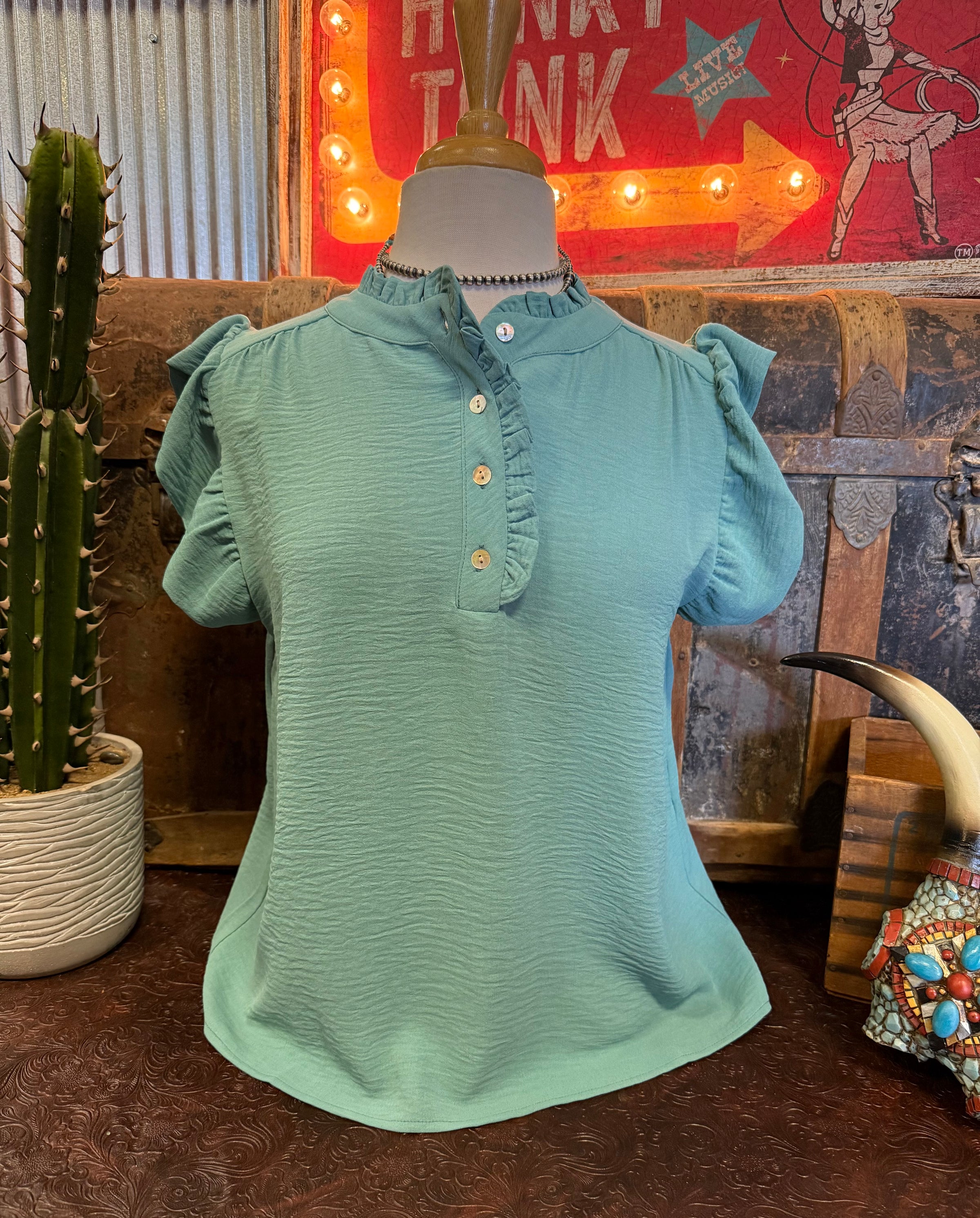 LS Seafoam Ruffle Sleeve