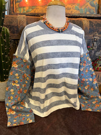 OD Blue Stripe Floral LS