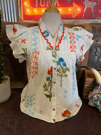 EN Orange Floral Ruffle Top