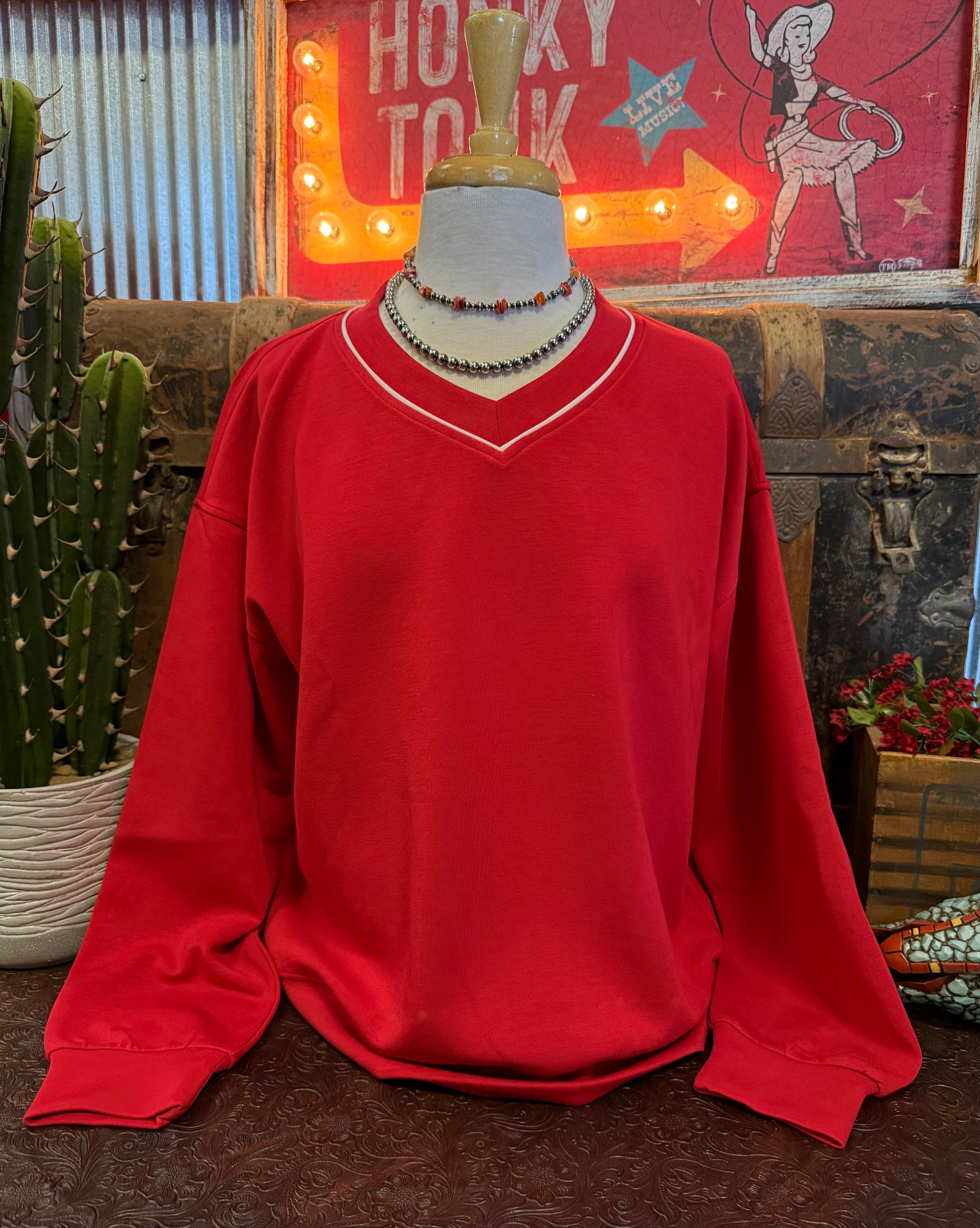 RM Red/White V Neck