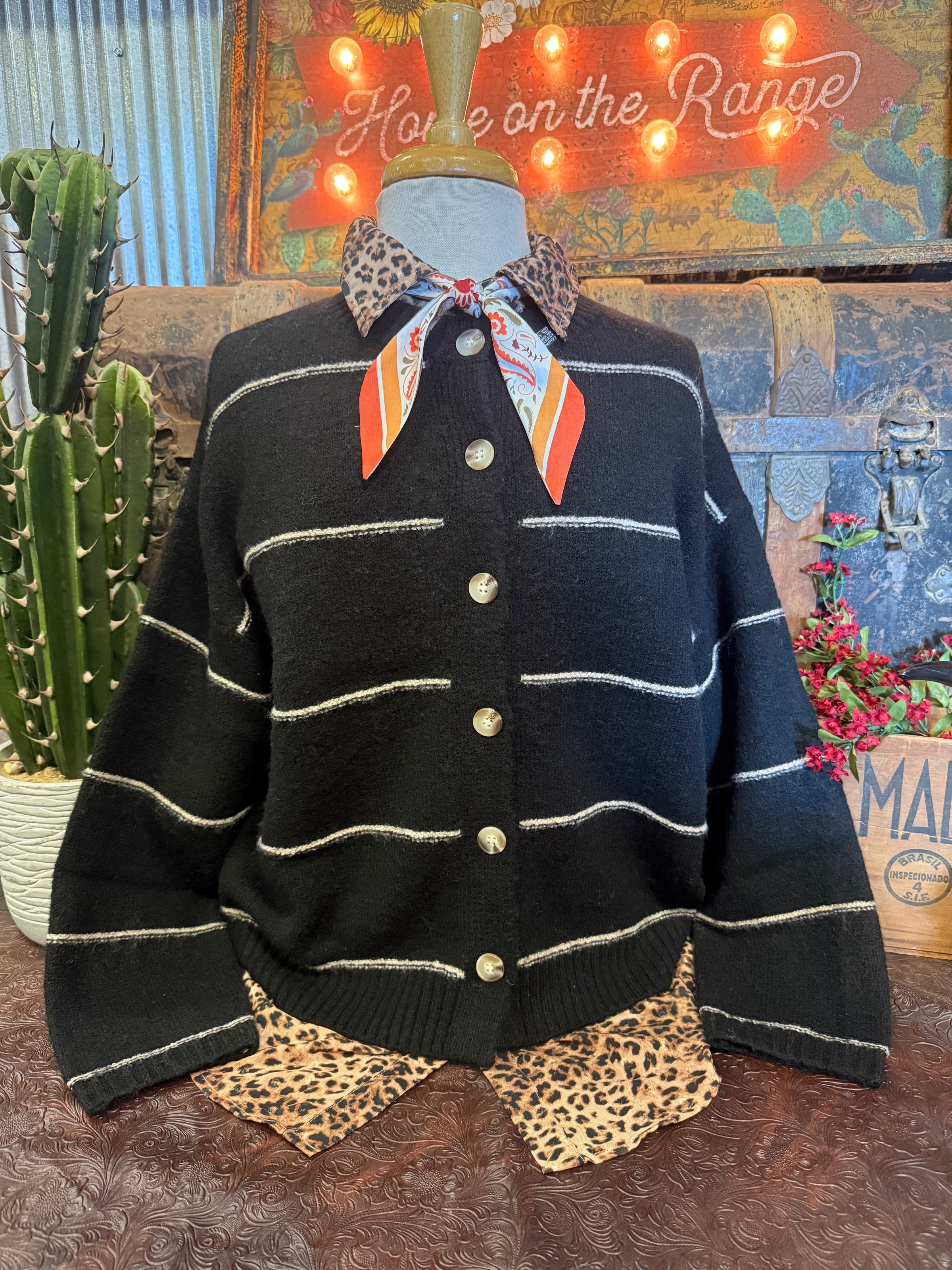 BP Black/Tan Stripe Cardigan
