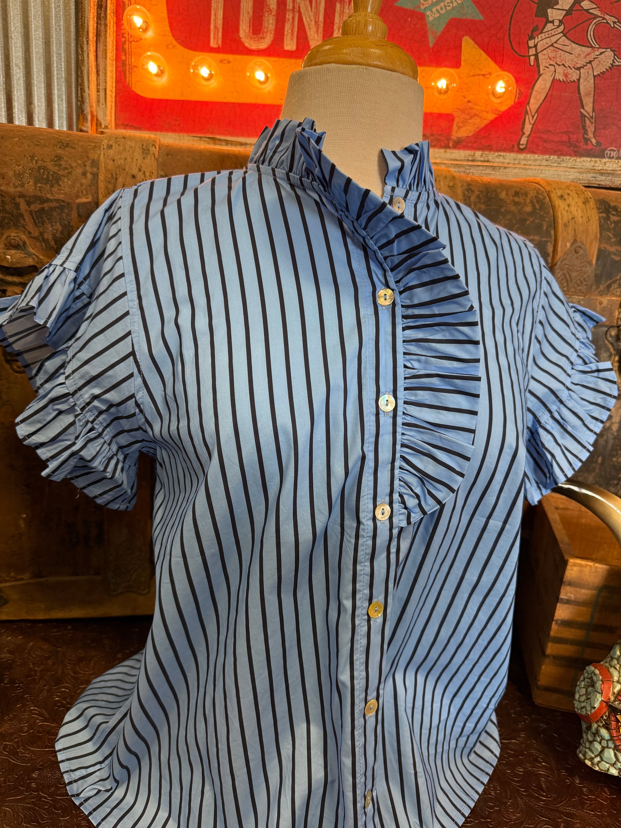 EN Blue Stripe Ruffle