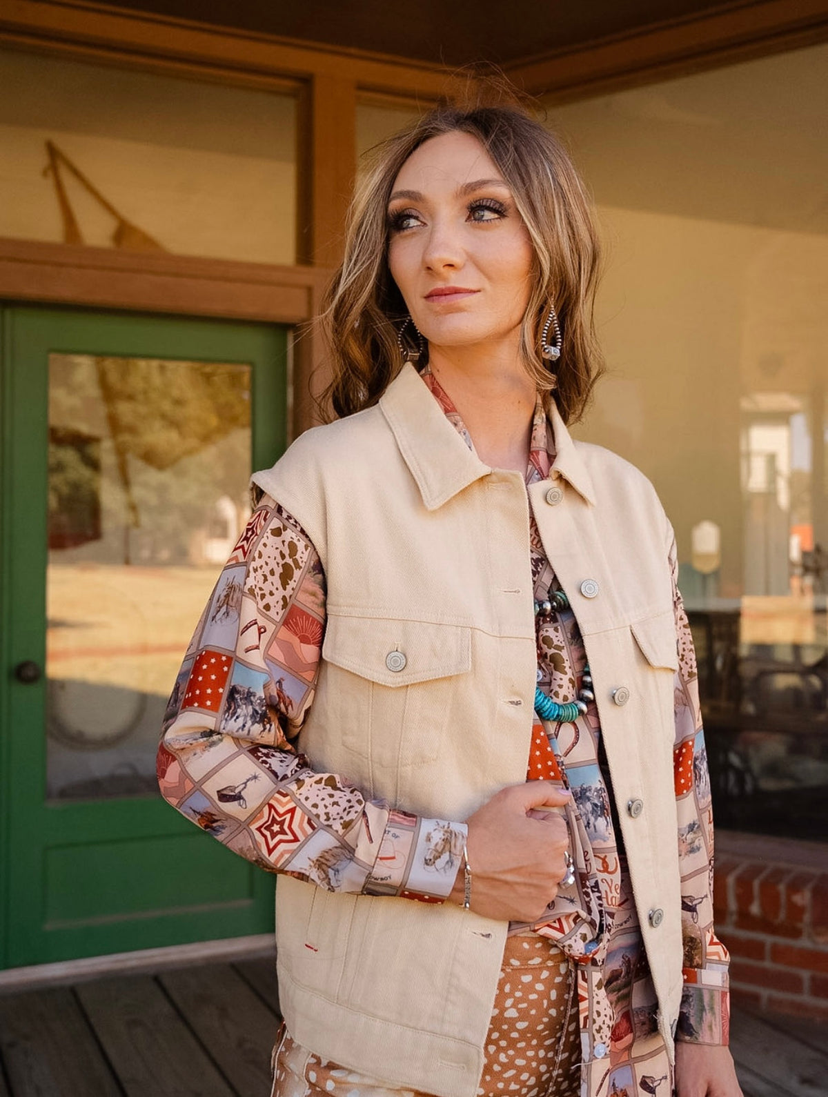 UD Oatmeal Western Print Vest
