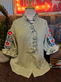 UM Olive Floral Button up