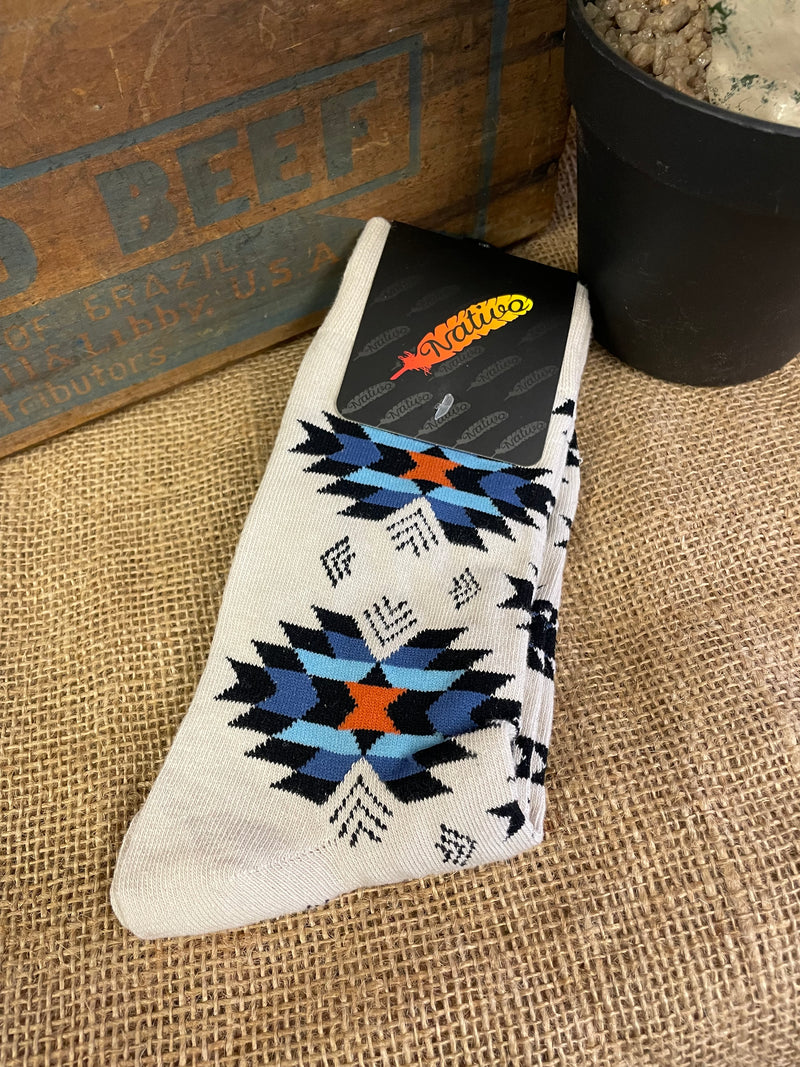 NT Tan/Blue Aztec Socks