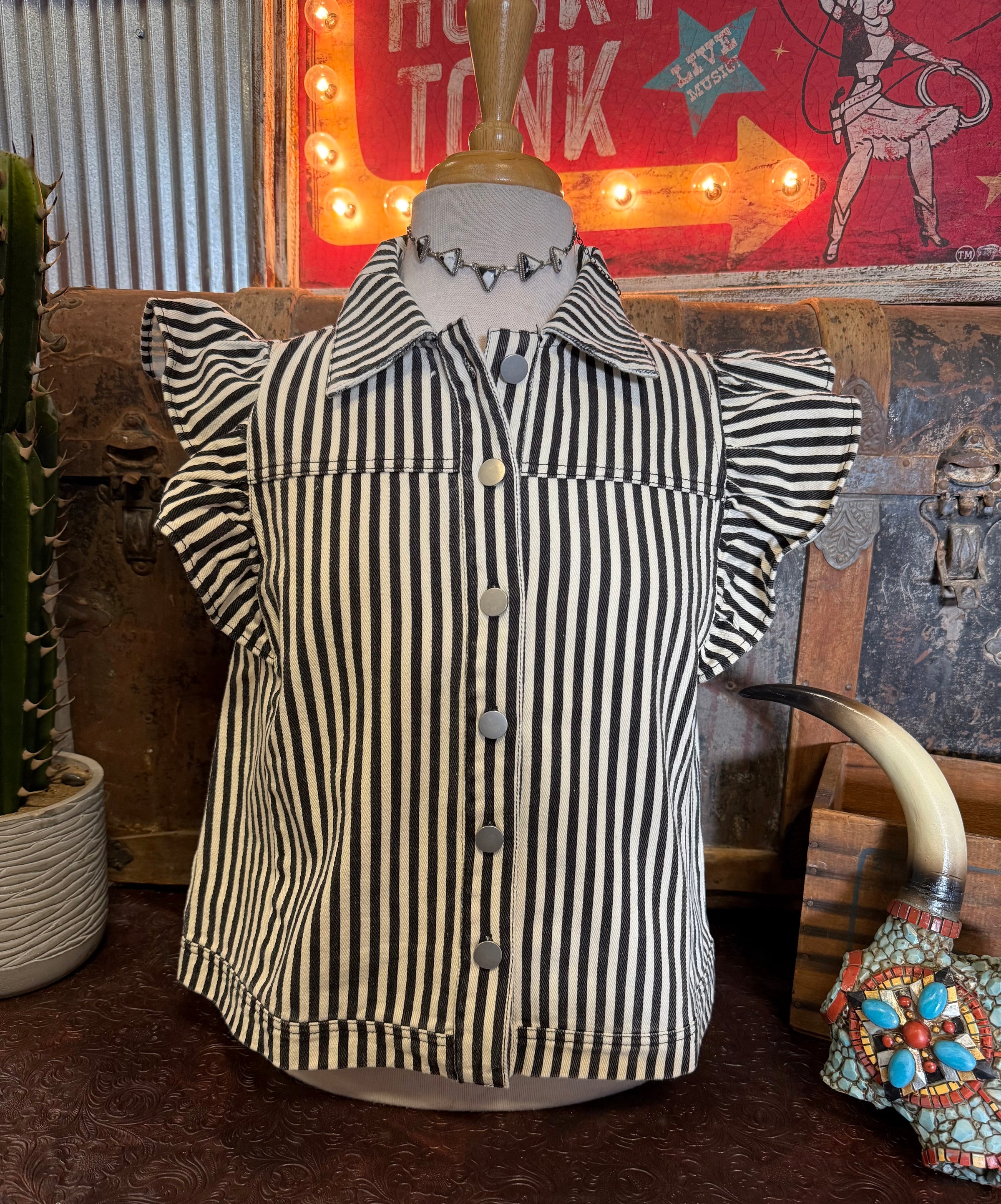 JD Black/White Denim Top