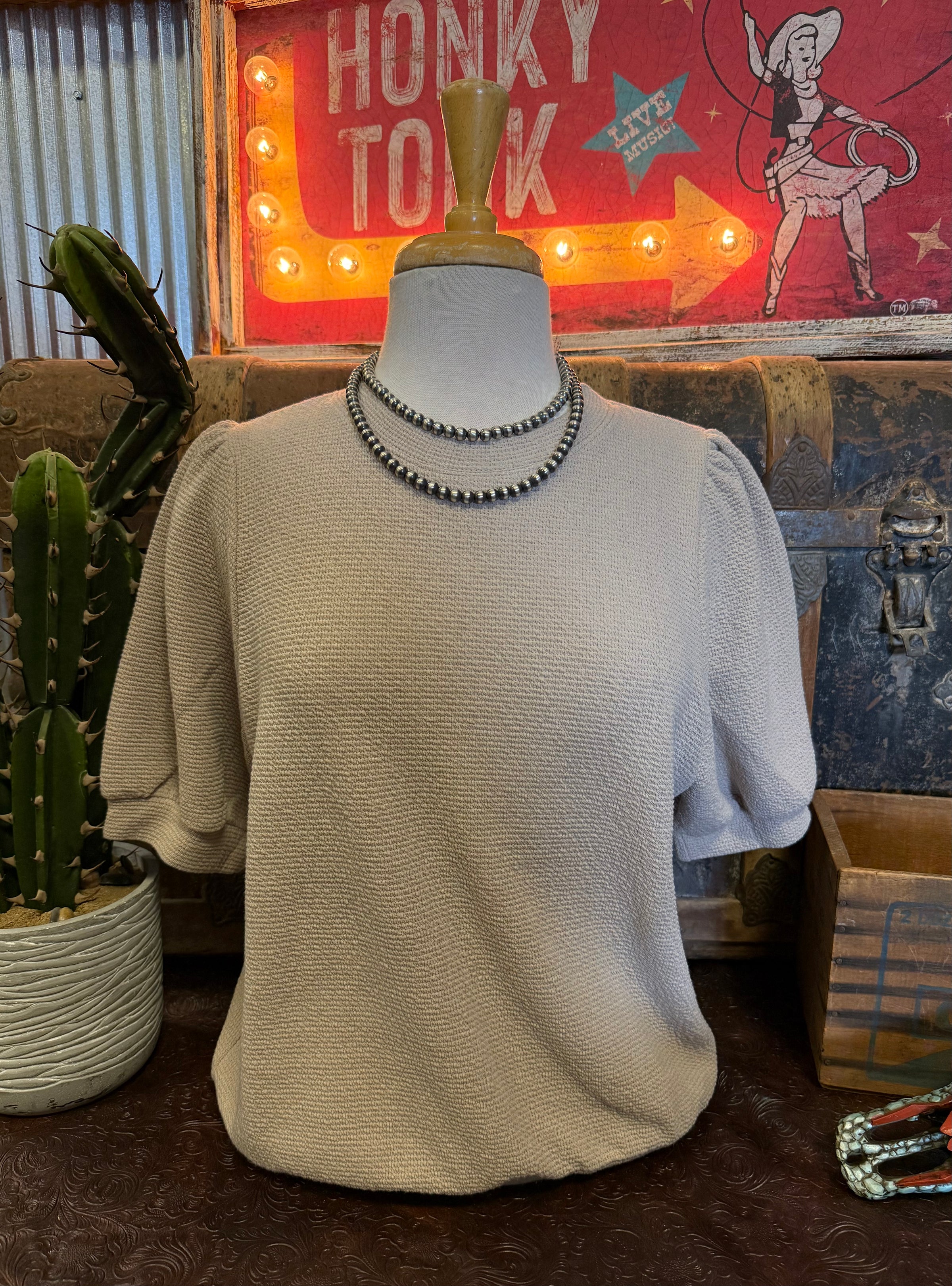 TB Taupe Puff Sleeve