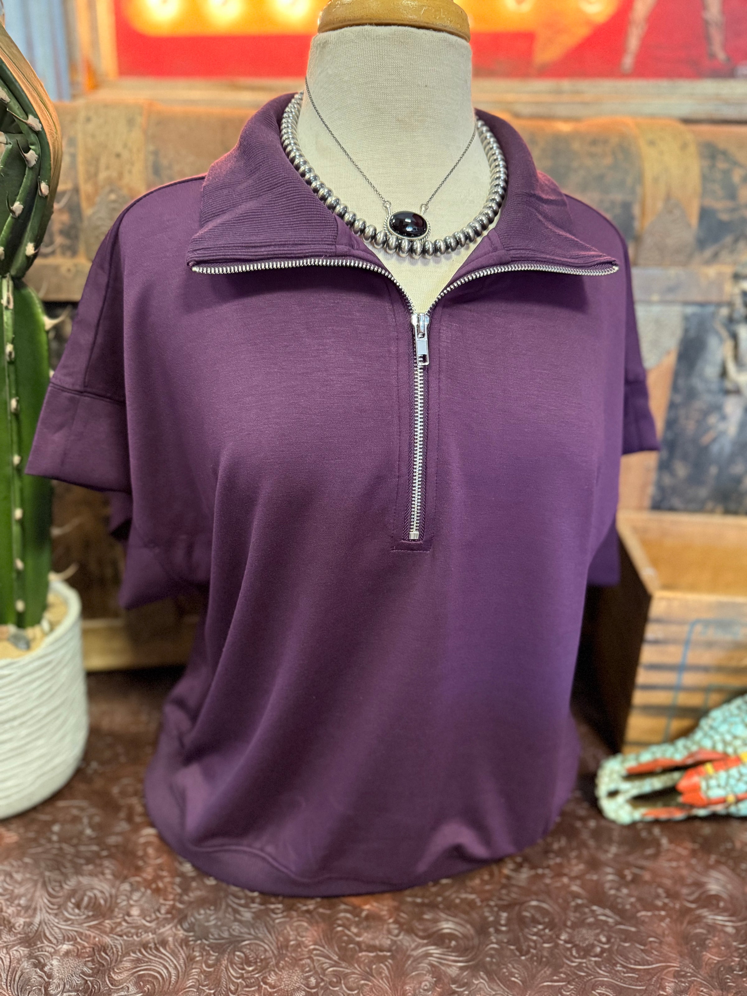 UM Plum Half Zip SS
