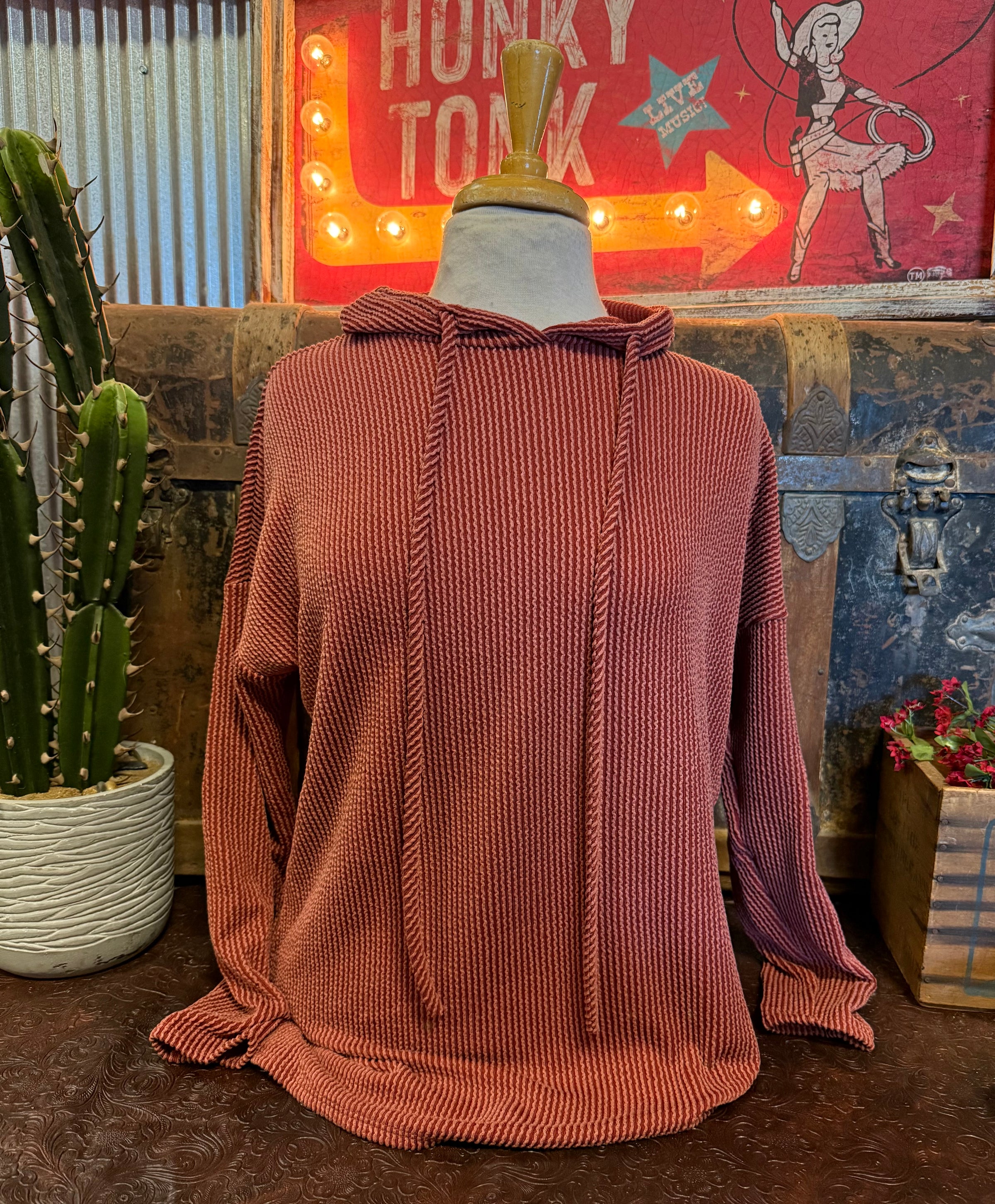 PS Red Ribbed Hoodie