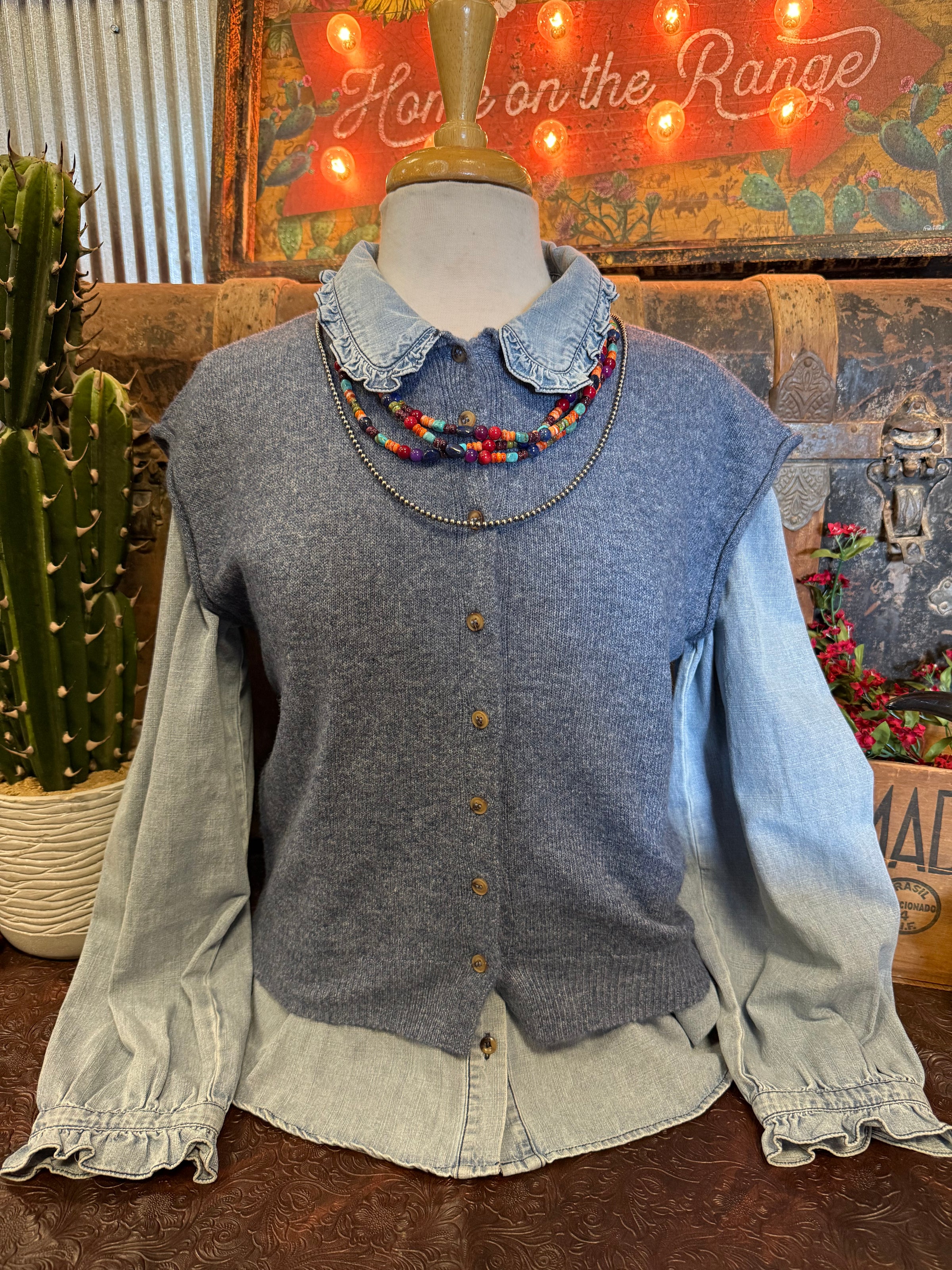 BP Denim Blue Sleeveless Cardigan