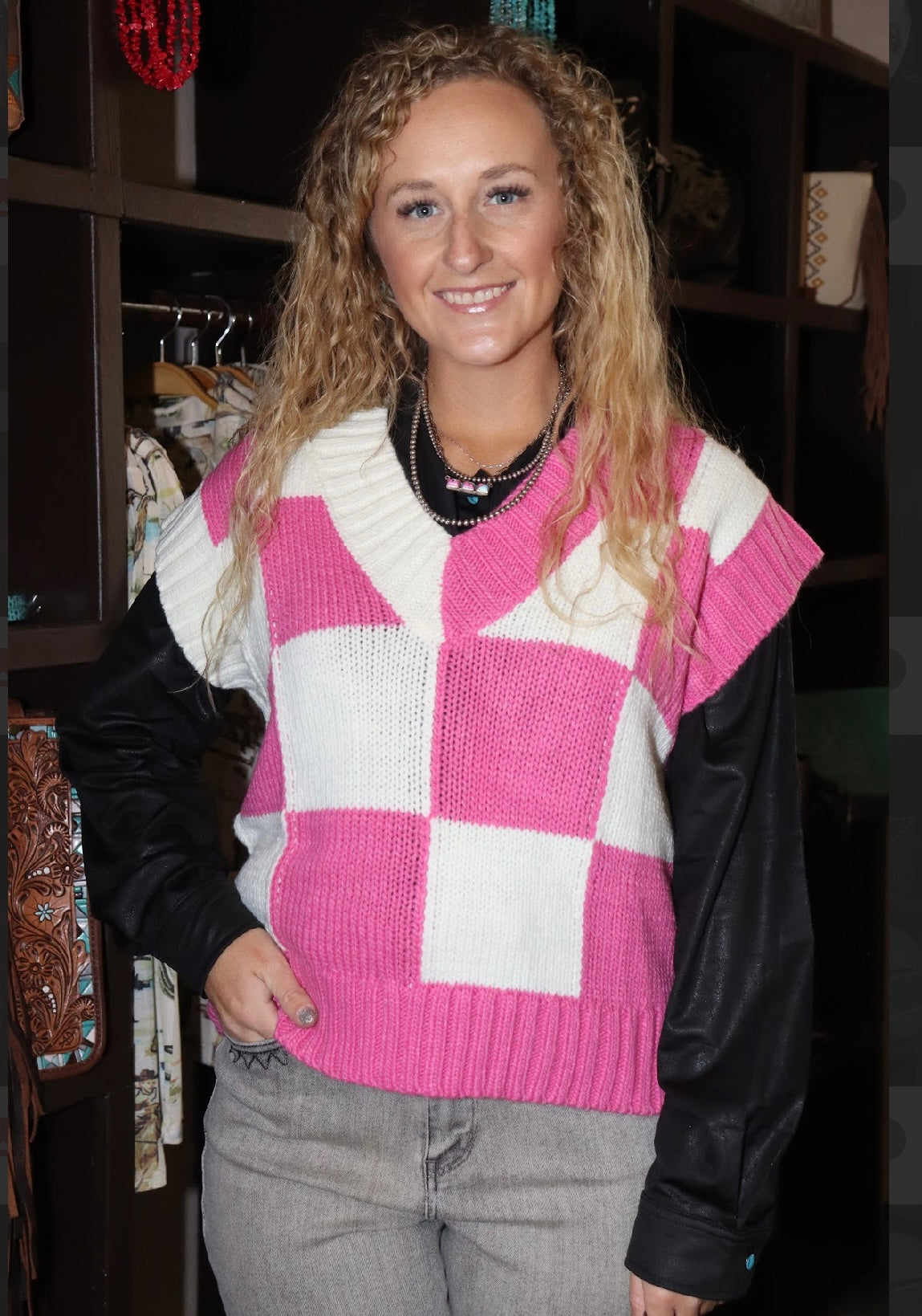 HF Pink Checker Sweater Vest