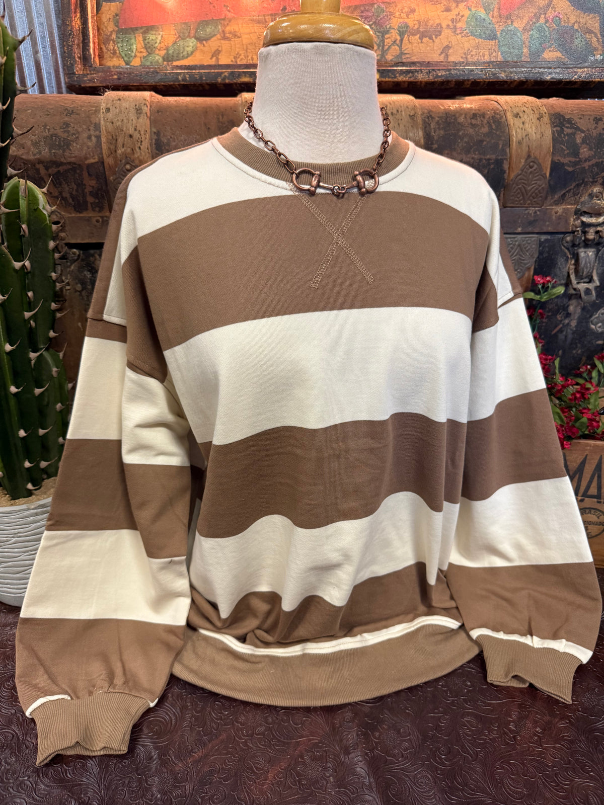 BP Mocha Stripe Crewneck LS
