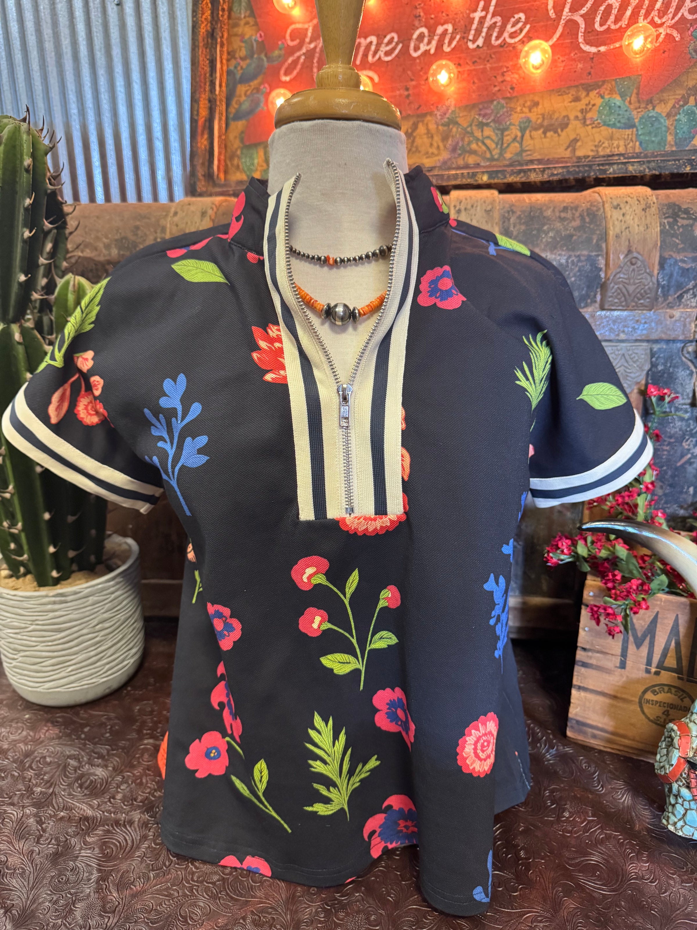 JD Navy Floral Half Zip