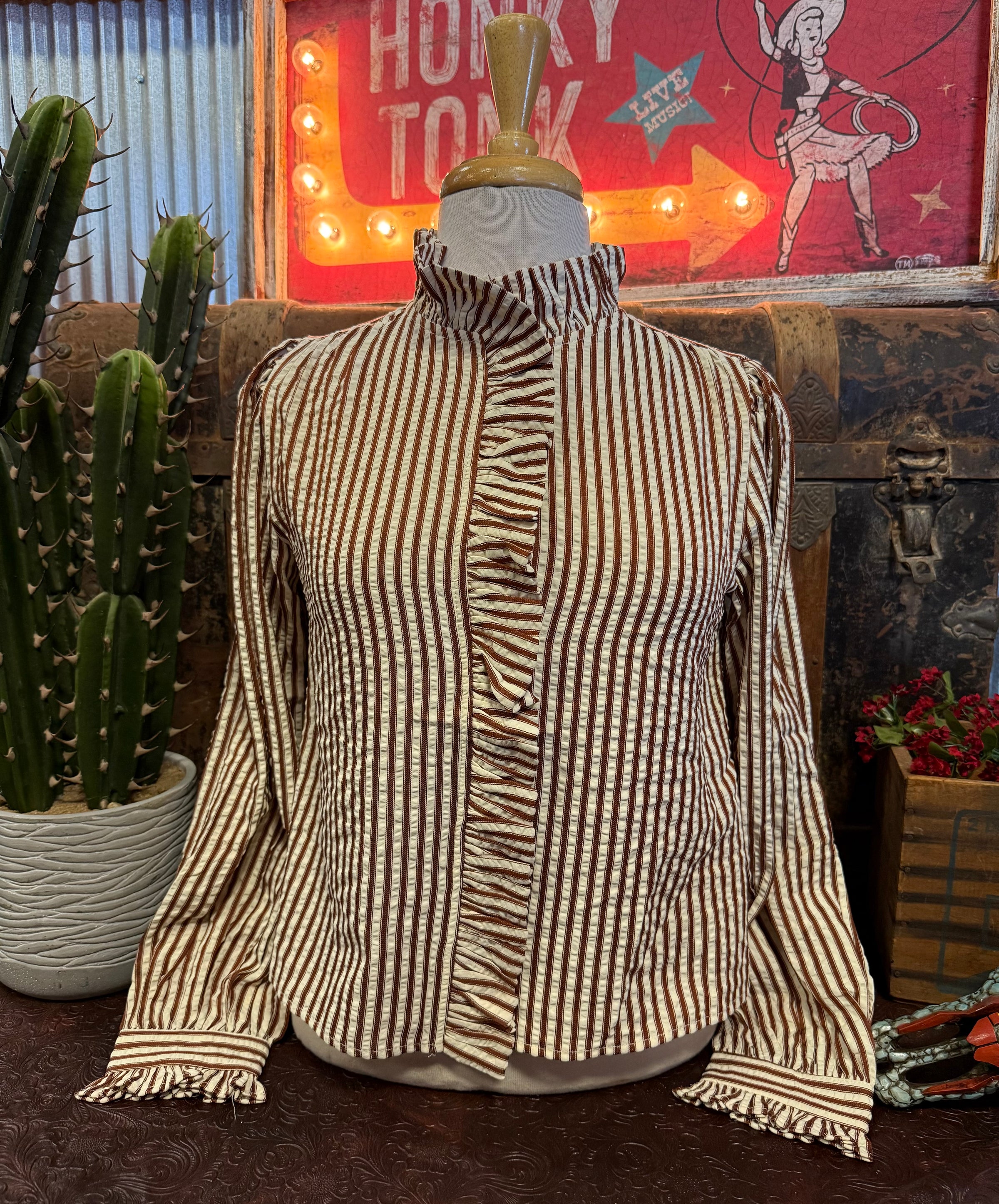 MC Brown Stripe Button Up