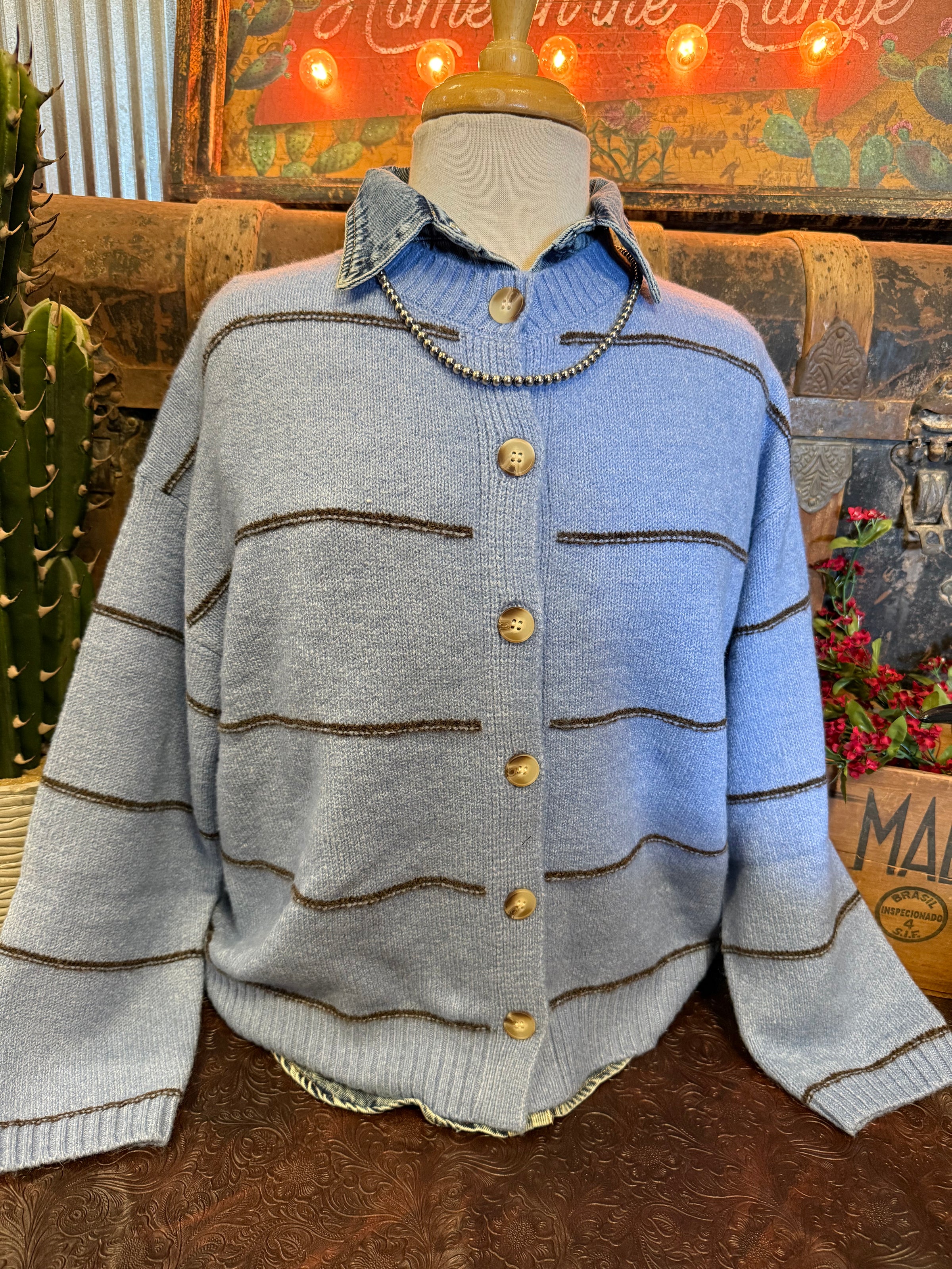 BP Denim Blue Stripe Sweater Vest