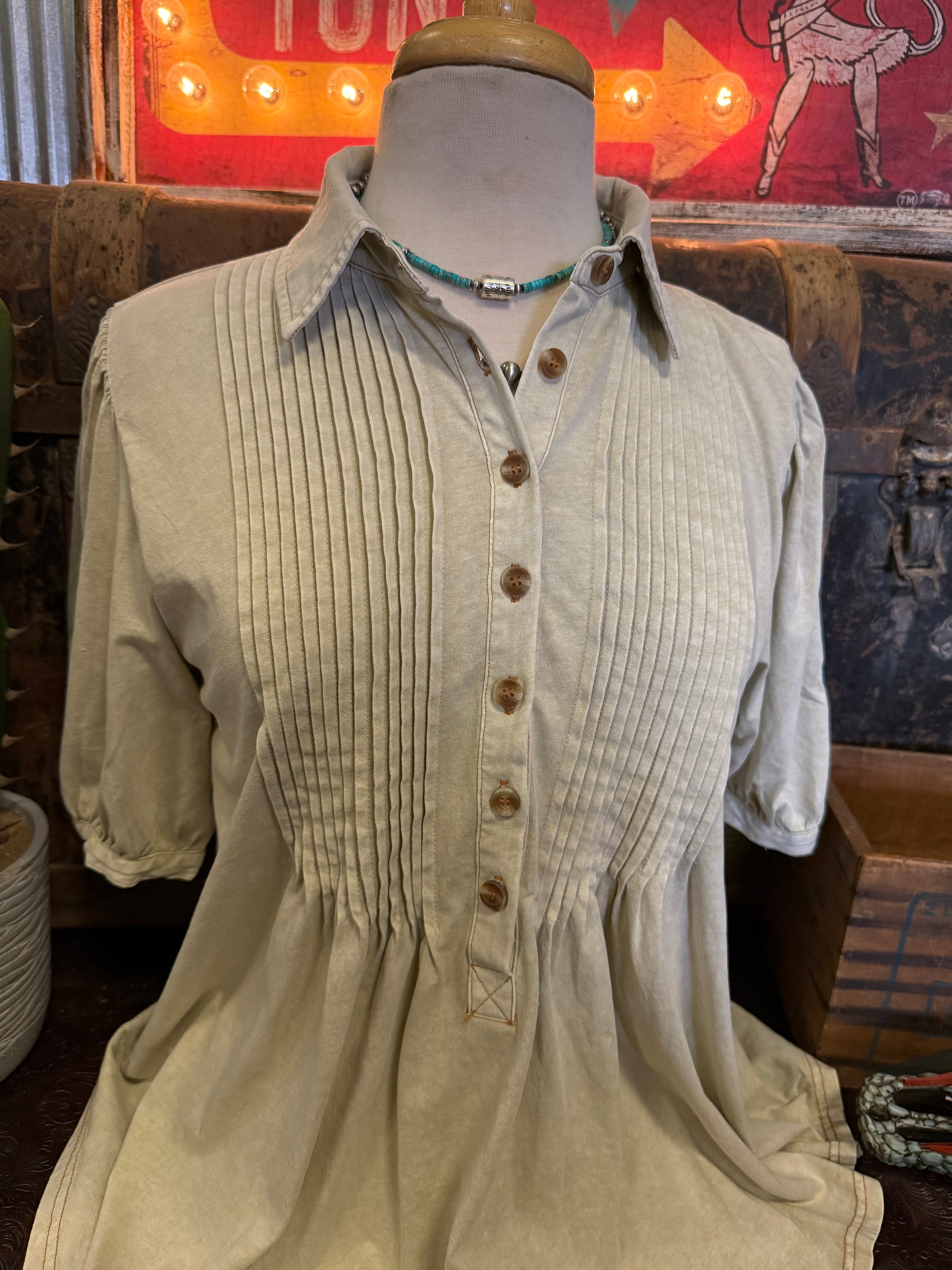 ES Khaki Pleated Top