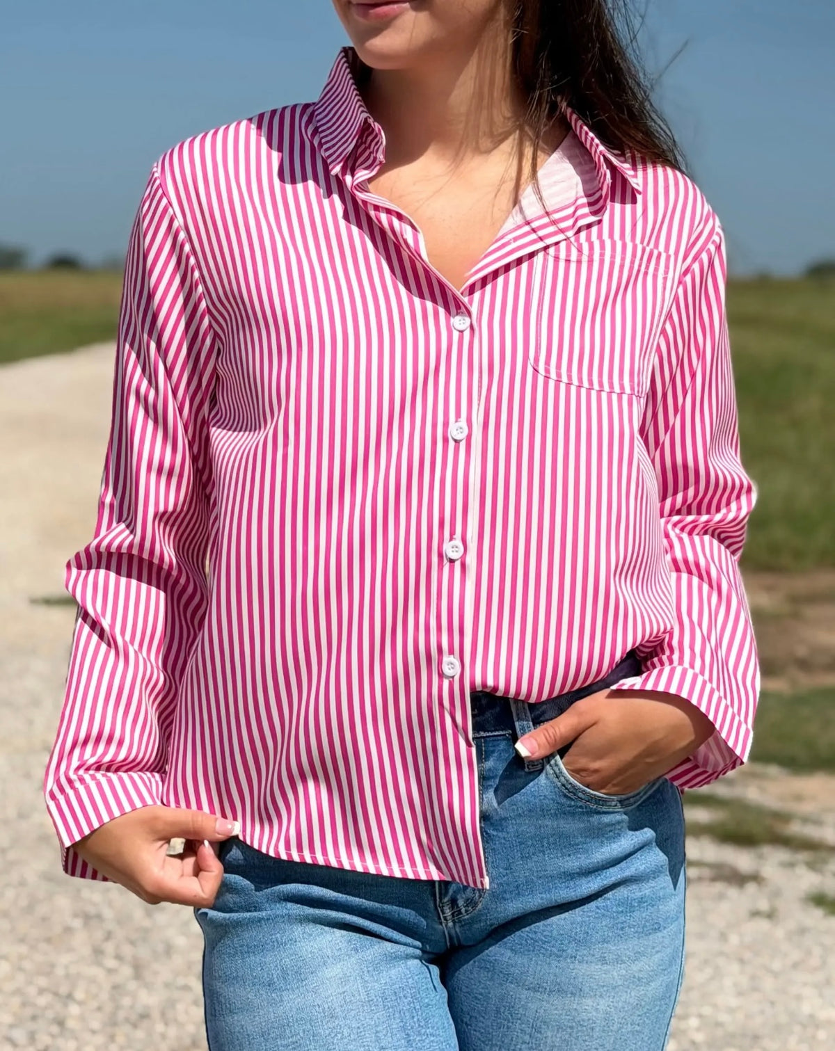 AM Pink Stripe LS