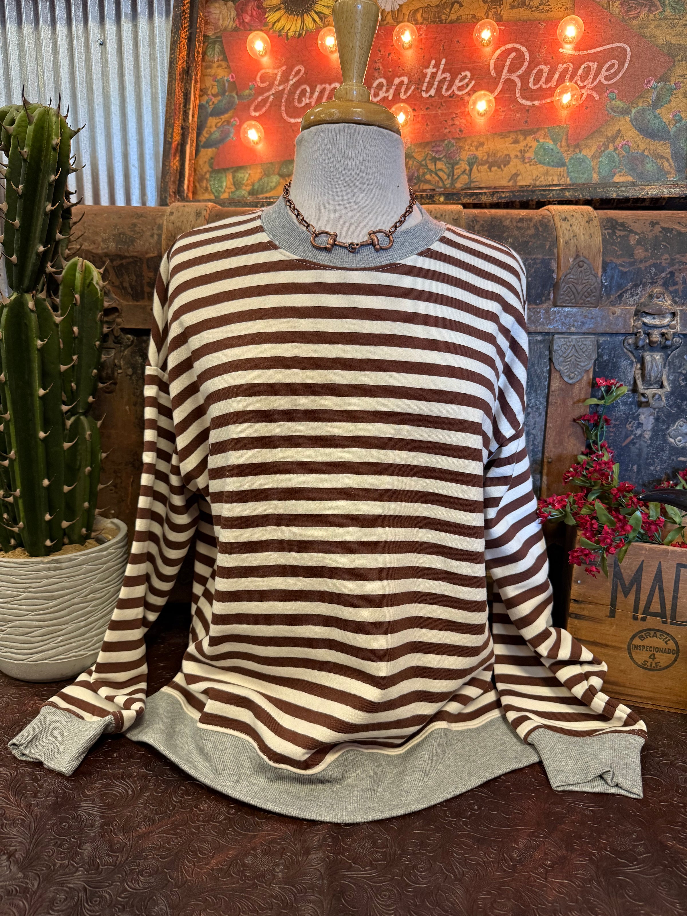 VJ Taupe/Cream Stripe LS
