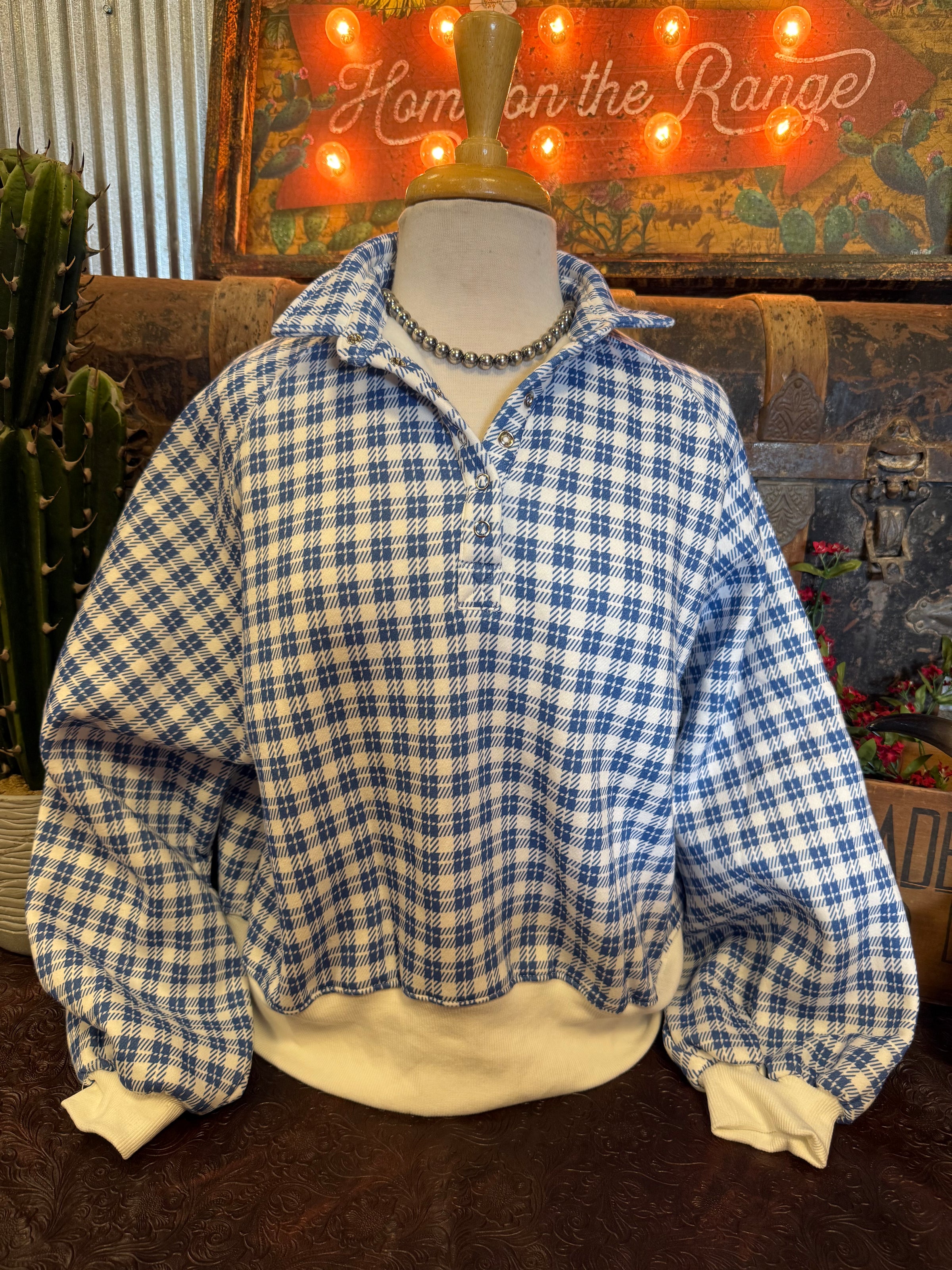 PM Blue Plaid Pullover