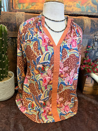 UM Brown Floral 3/4 Sleeve