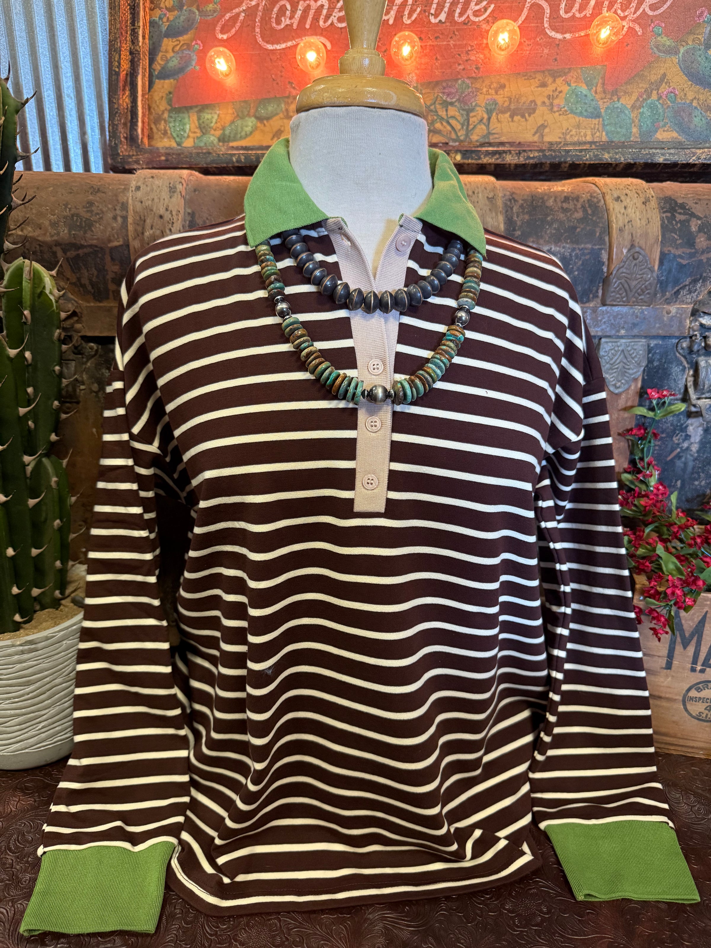 JD Brown Stripe/Green Trim