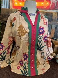 UM Tan/Raspberry Floral Top
