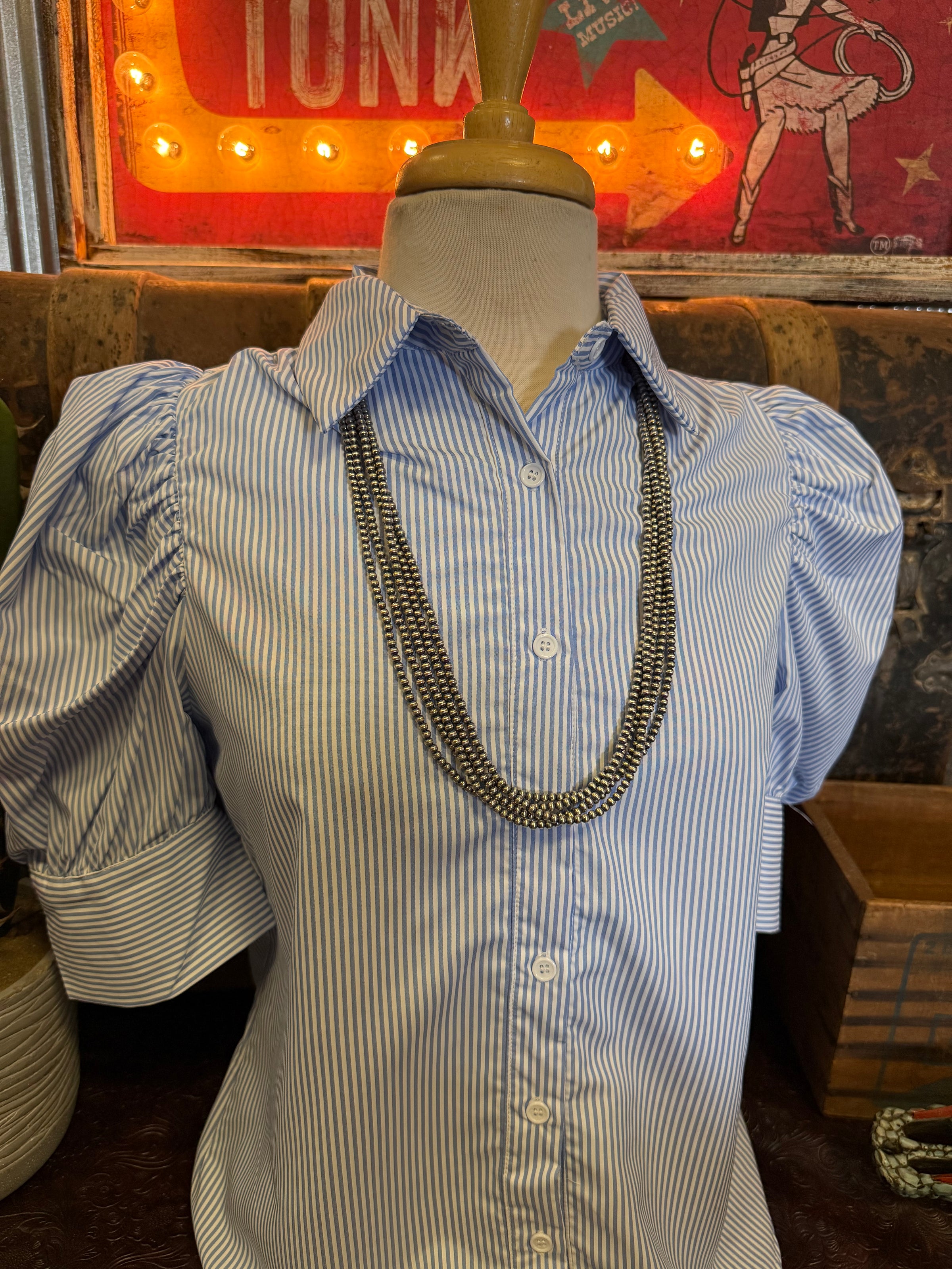 VL Blue Stripe BU Puff Sleeve