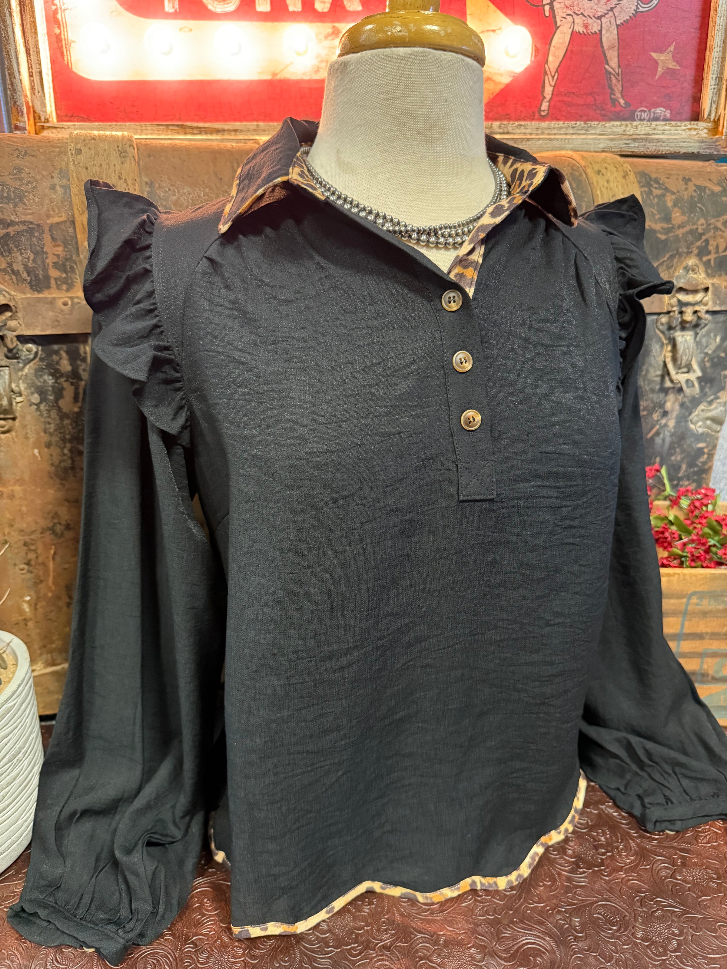 UM Black Leopard Blouse