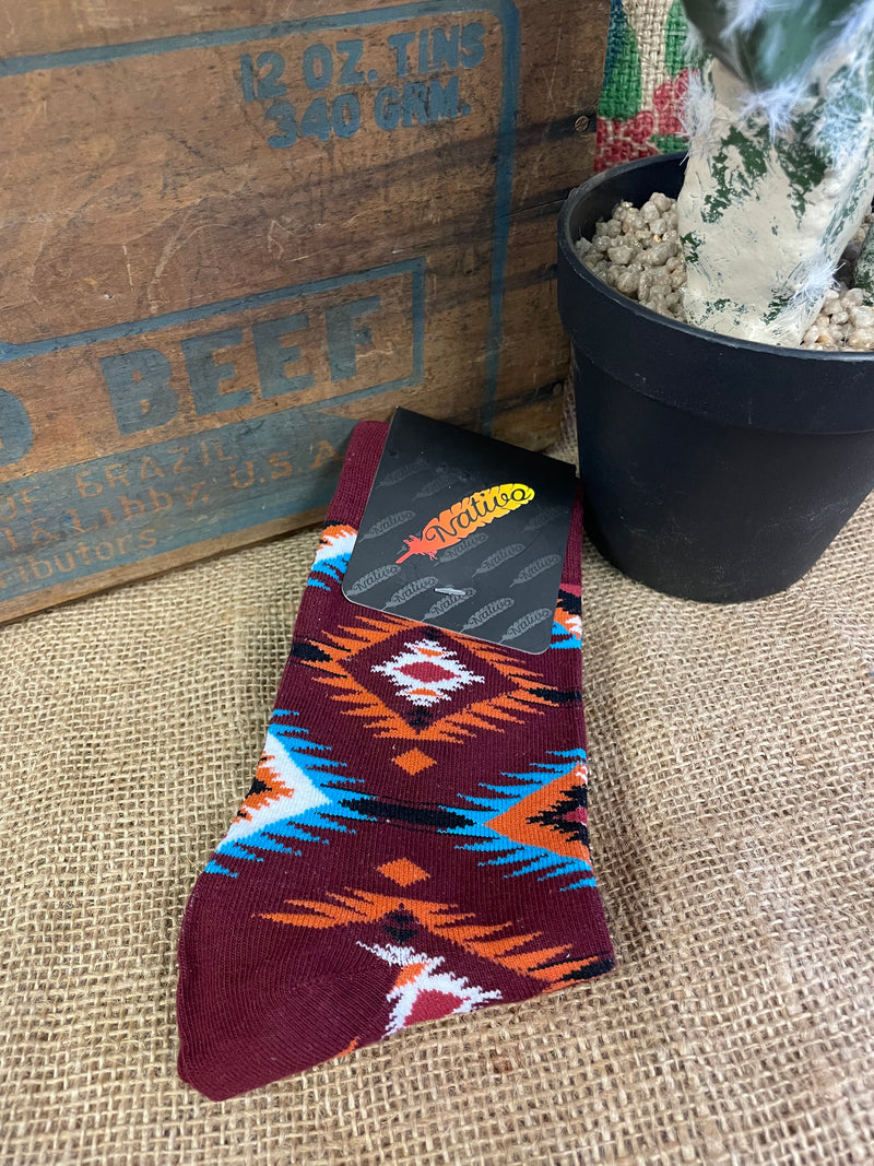 NT Burgundy Aztec Socks