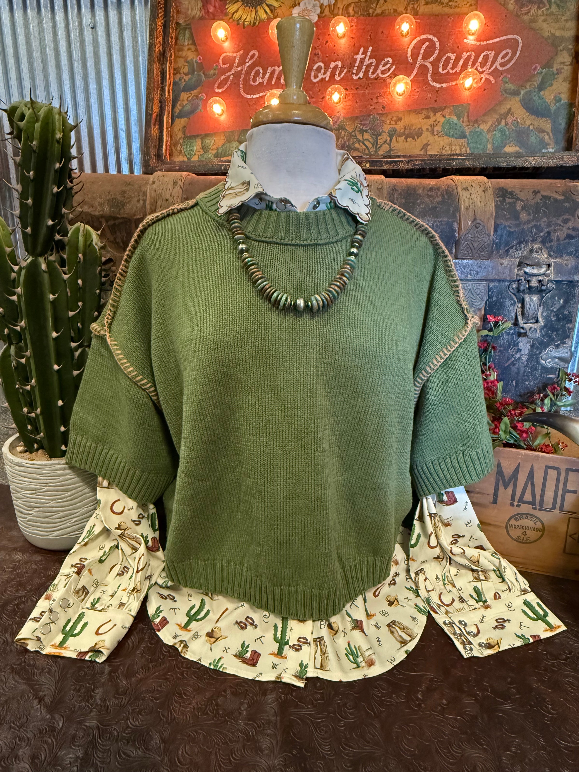 MR Olive Short Sleeve Sweater