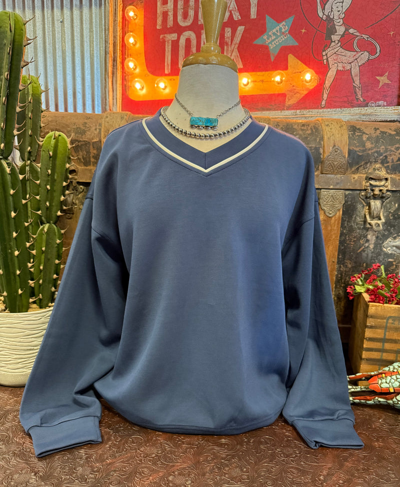 RM Blue/White V Neck