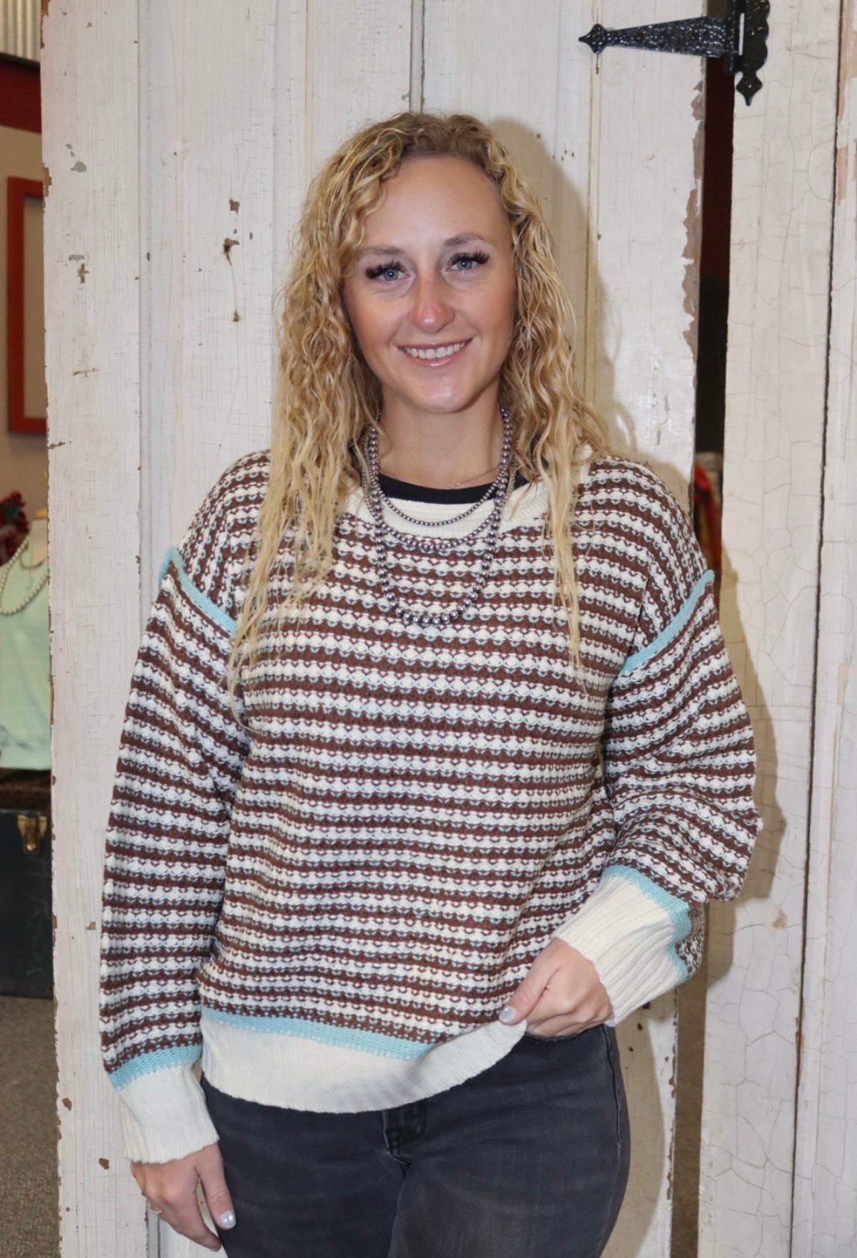 LS Brown/Cream Stripe Sweater