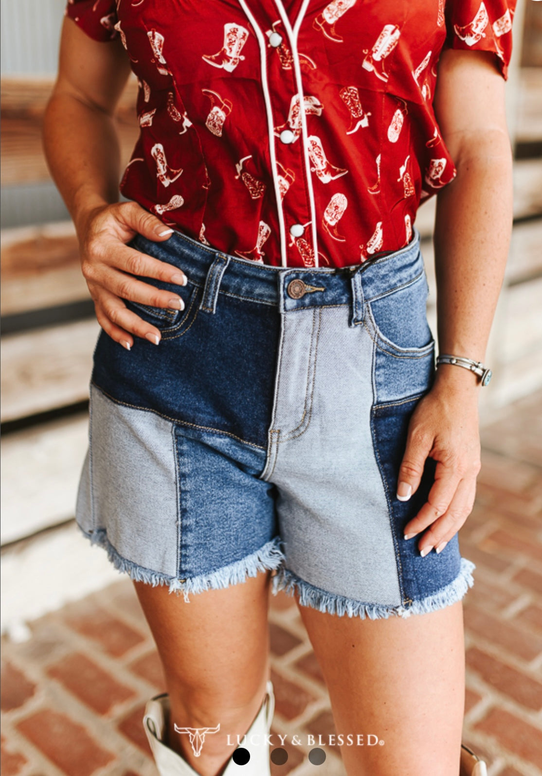 LB Patchwork Denim Shorts