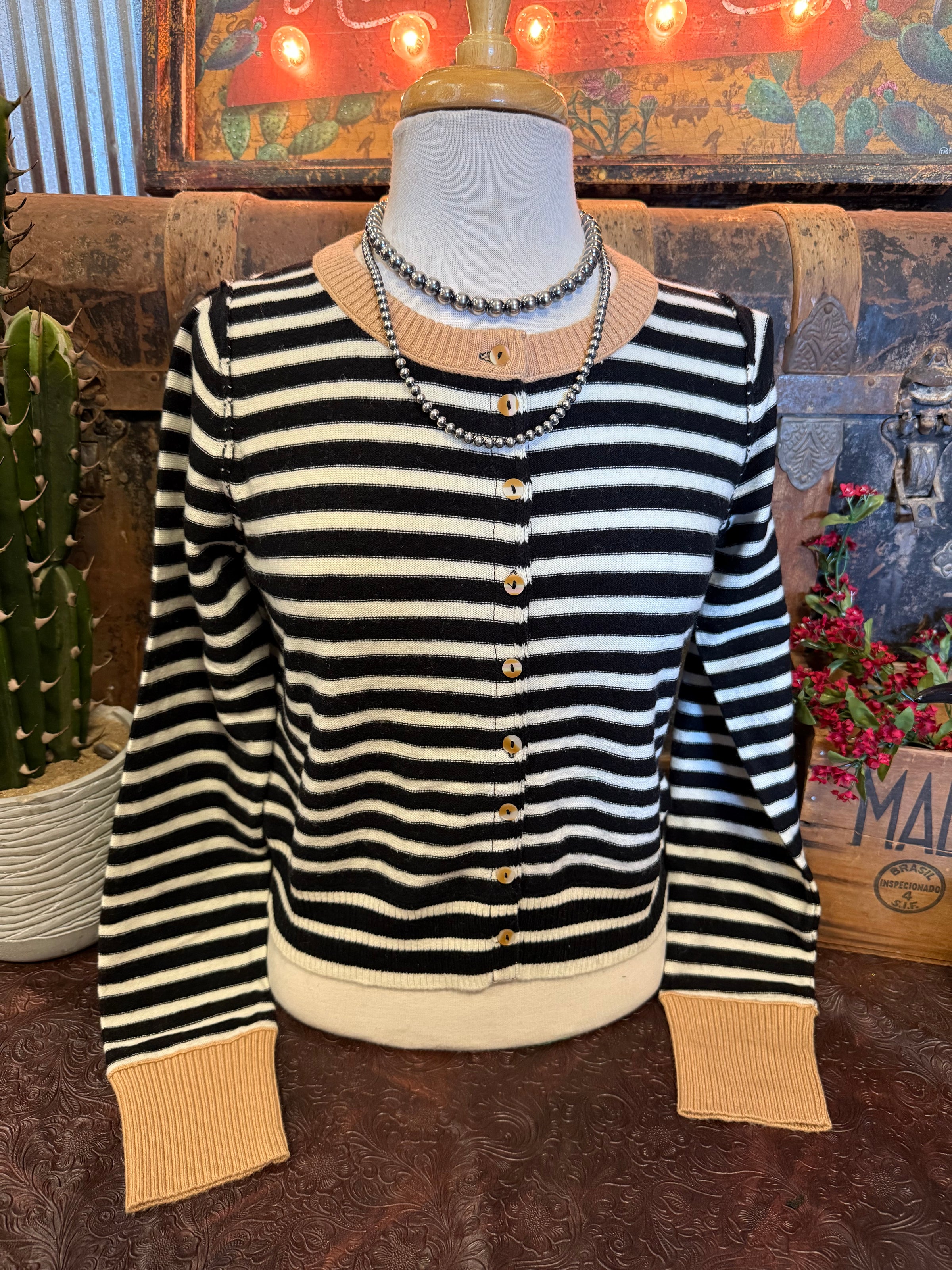 TB Black/White Stripe Cardigan