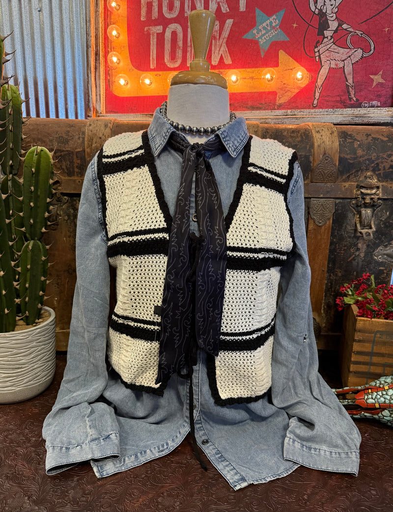 VJ Black/Cream Crochet Vest