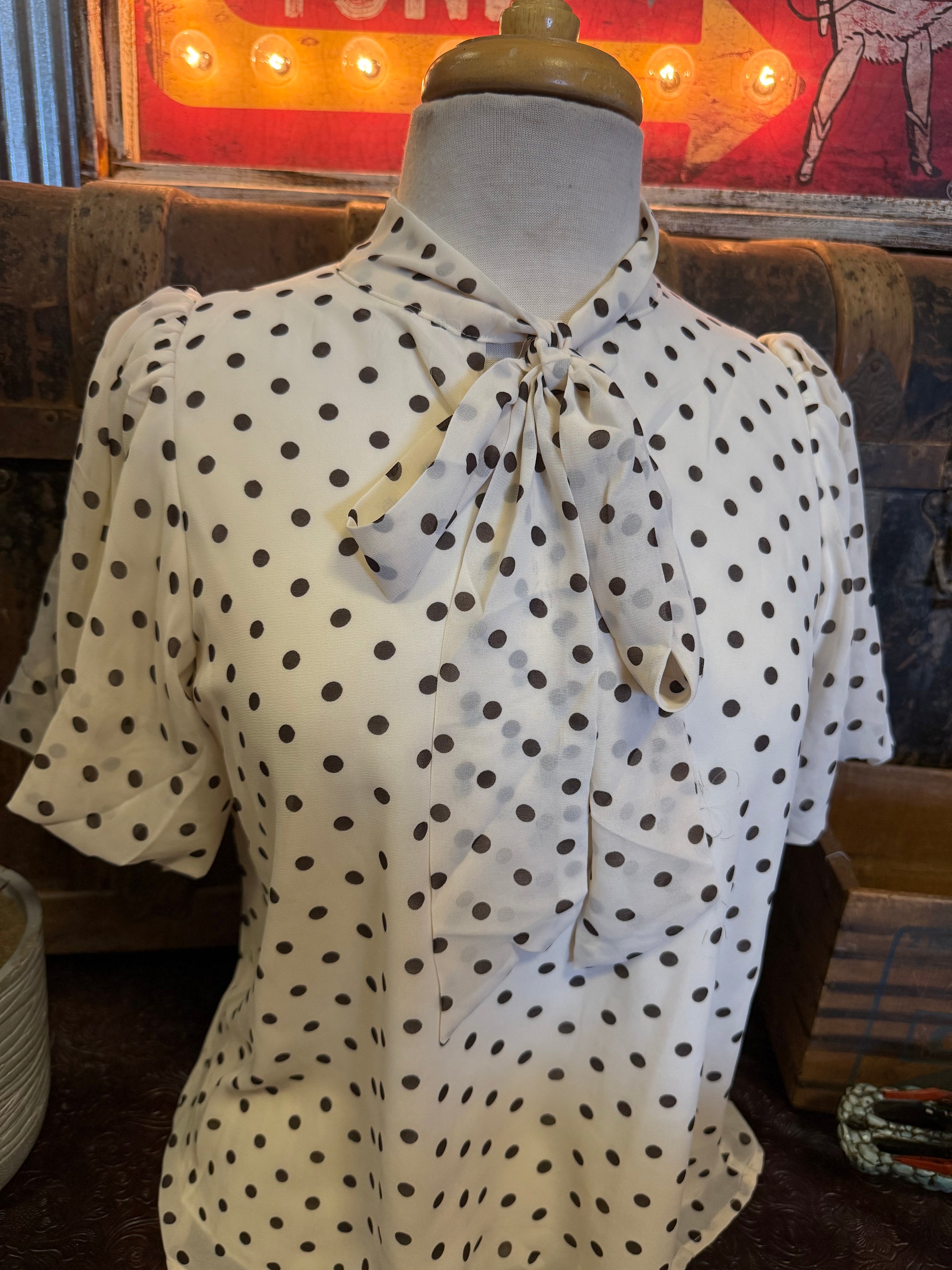 SS Cream Polka Dot Bow Top