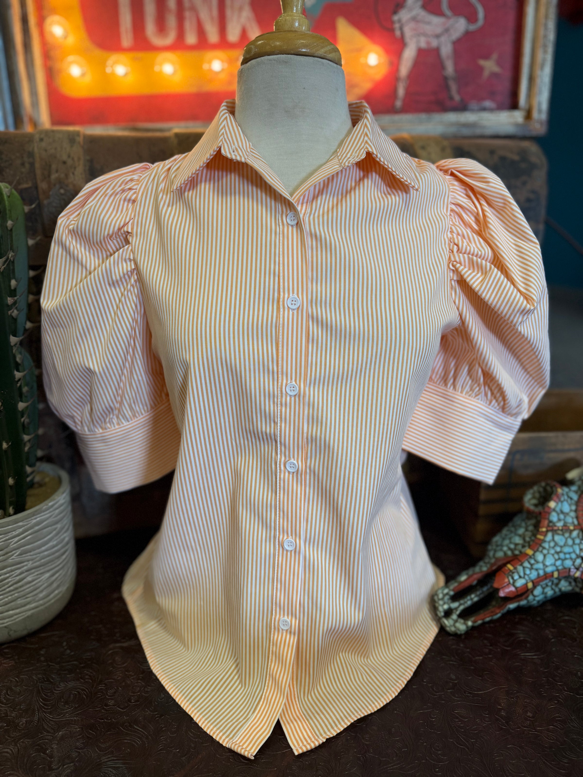 VL Orange Stripe Puff Sleeve