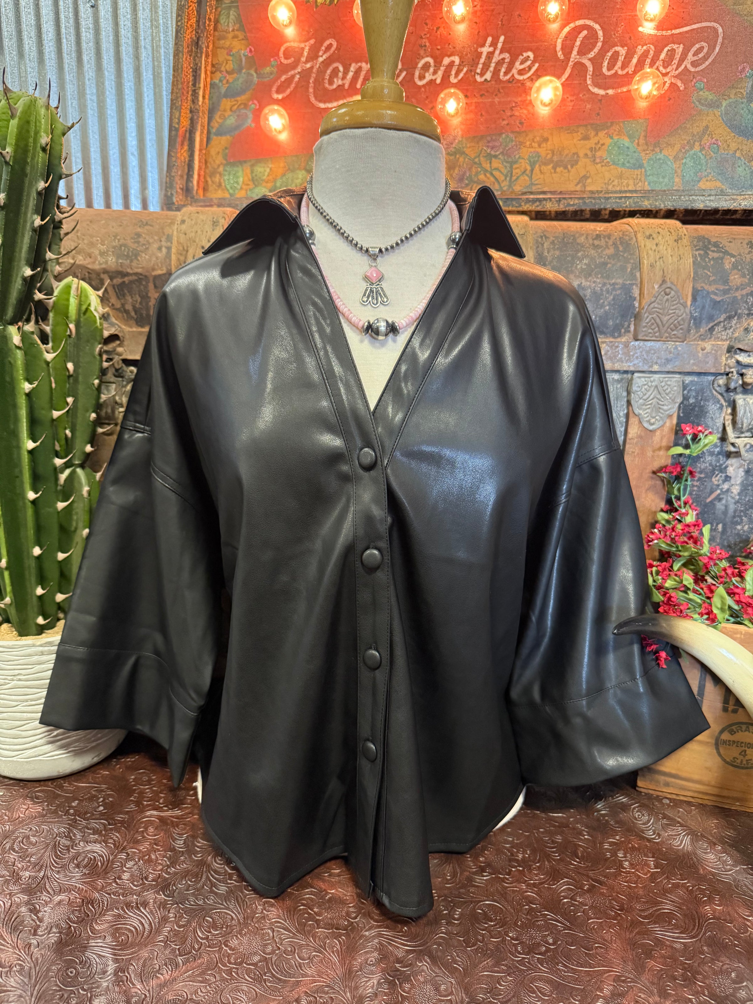 EE Black Faux Leather 3/4 Sleeve