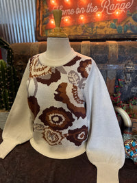 JD Oatmeal/Brown Floral Sweater