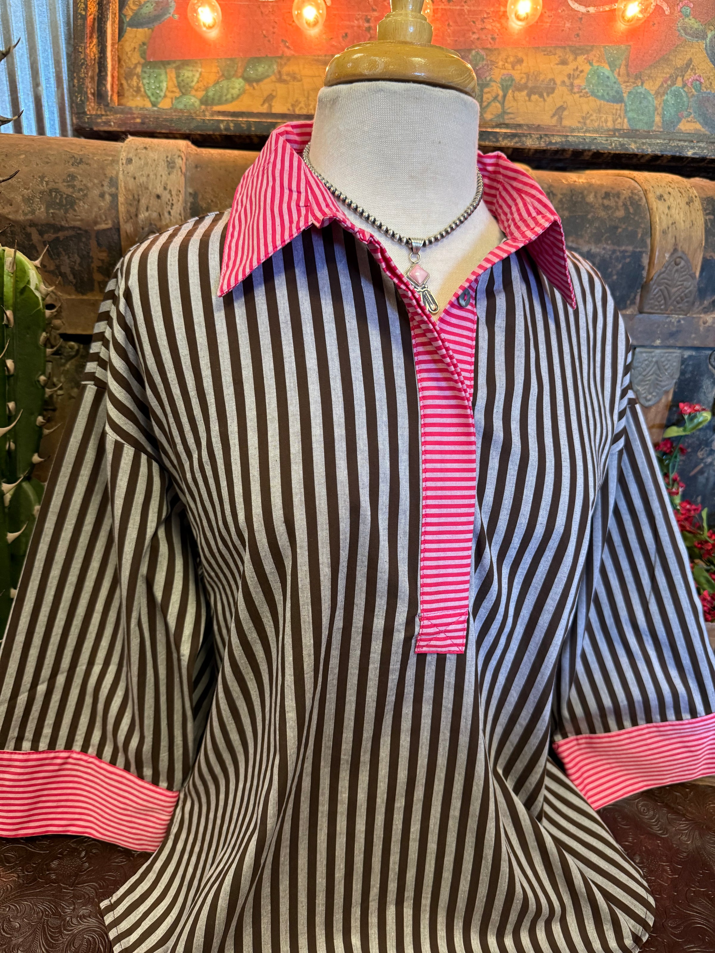 SS Chocolate/Pink Stripe 3/4