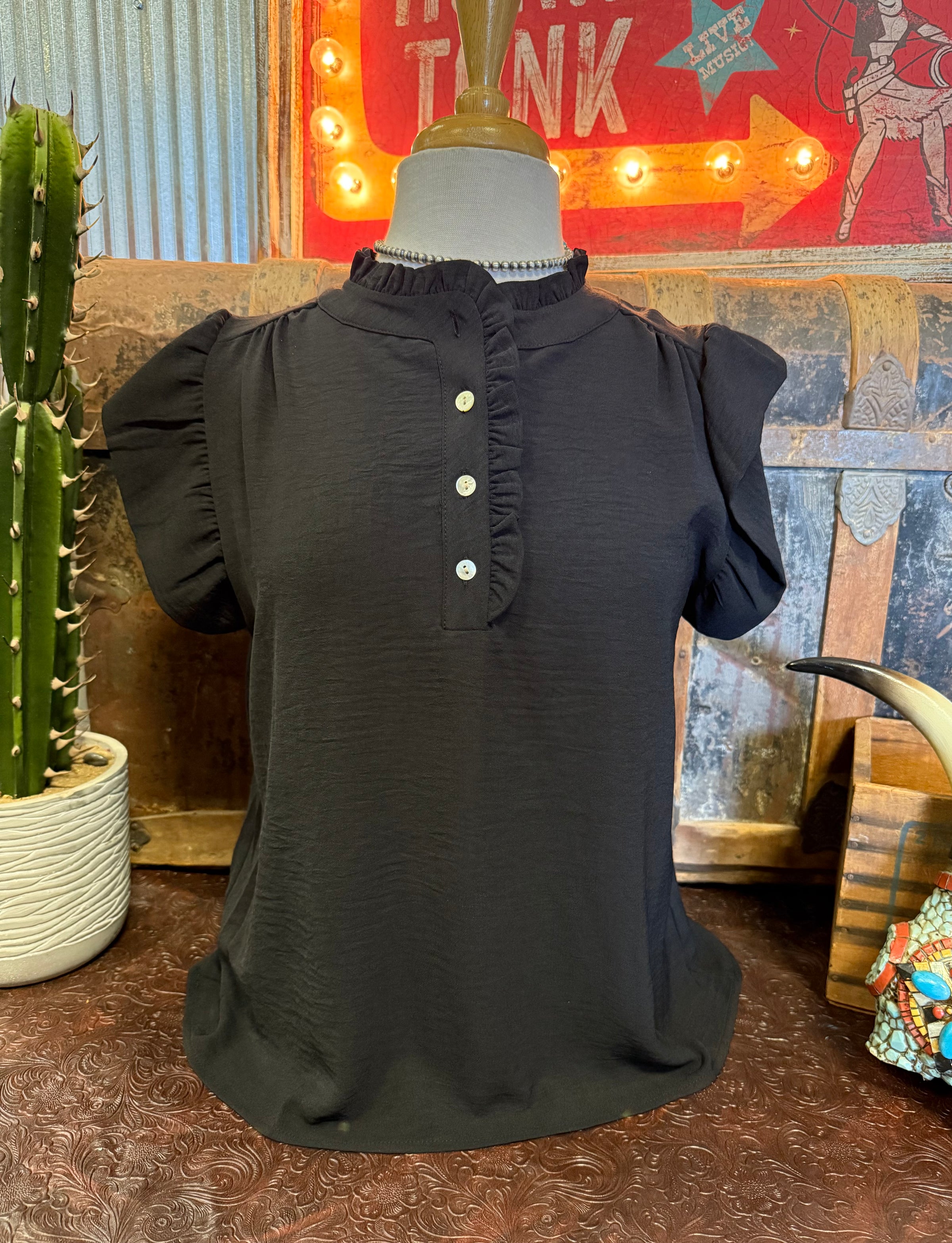 LS Black Ruffle Sleeve