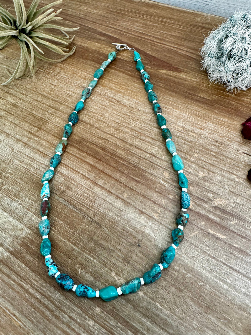 18 inch long blue turquoise nuggets necklace