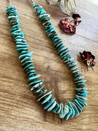 26 inch long blue thick chips turquoise necklace