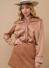 Tan Western Contrast Piping Detail Studded Shirt Blouse